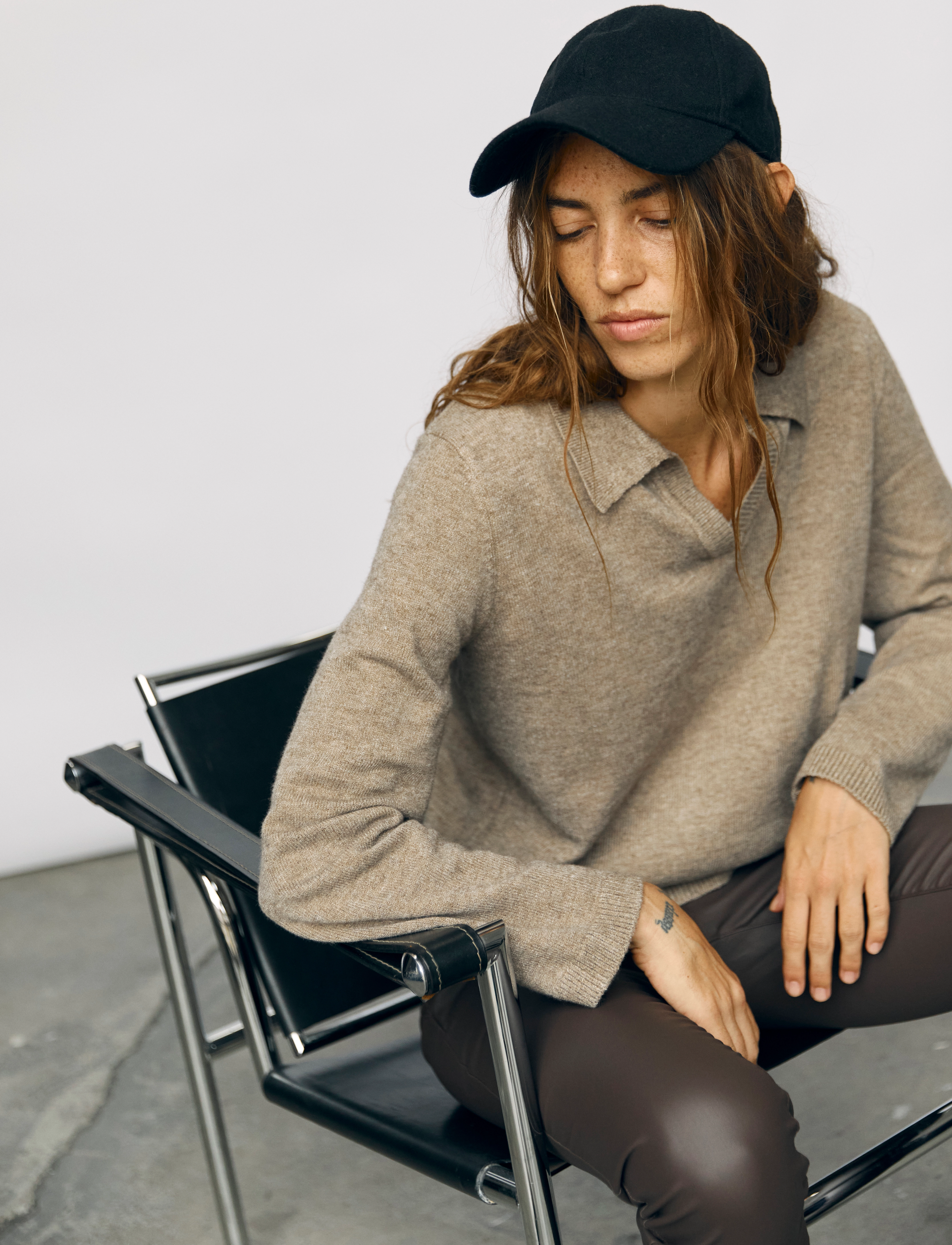 Object - OBJTHESS L/S V-NECK KNIT POLO NOOS - fossil - 3
