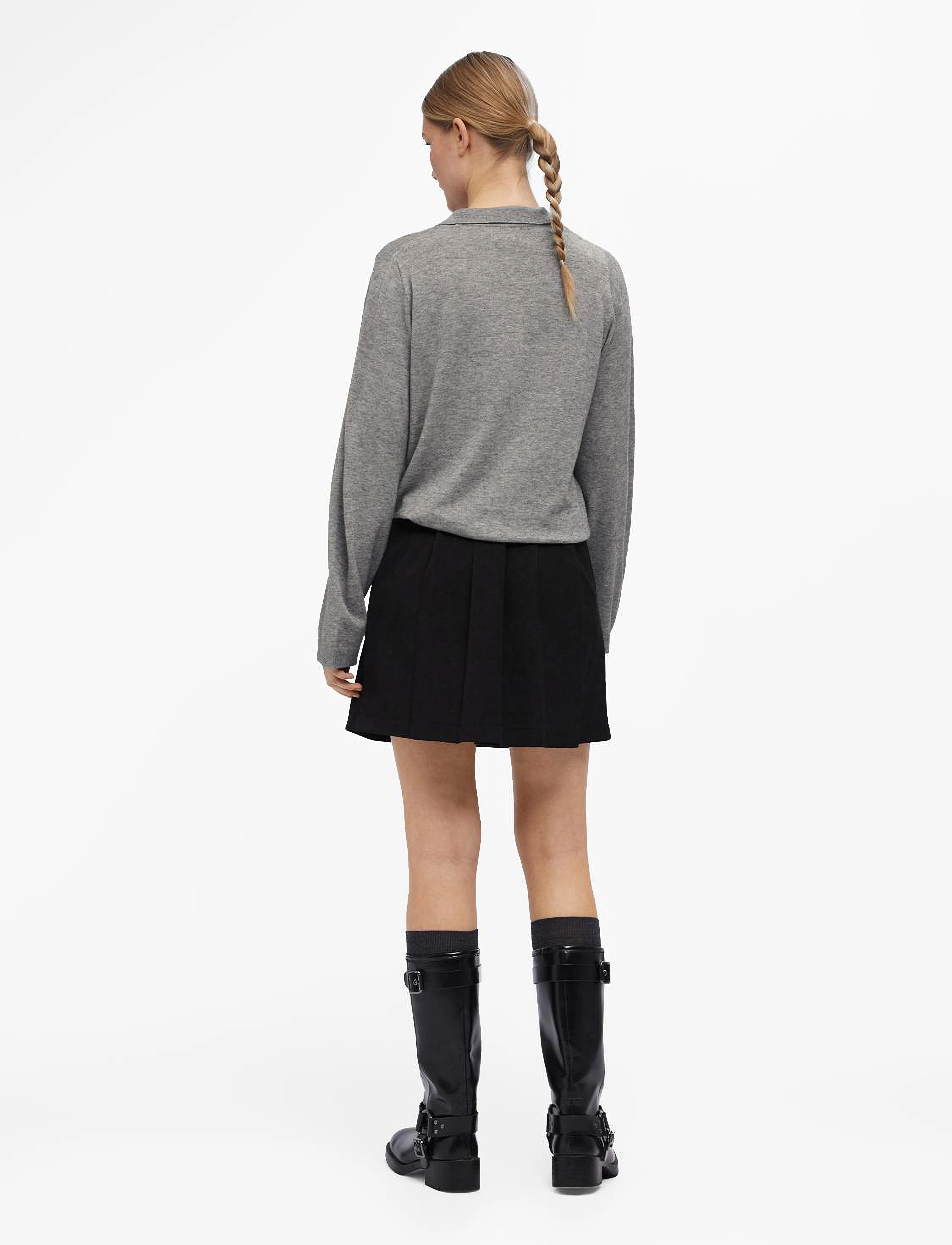 Object - OBJTHESS L/S V-NECK KNIT POLO NOOS - medium grey melange - 2