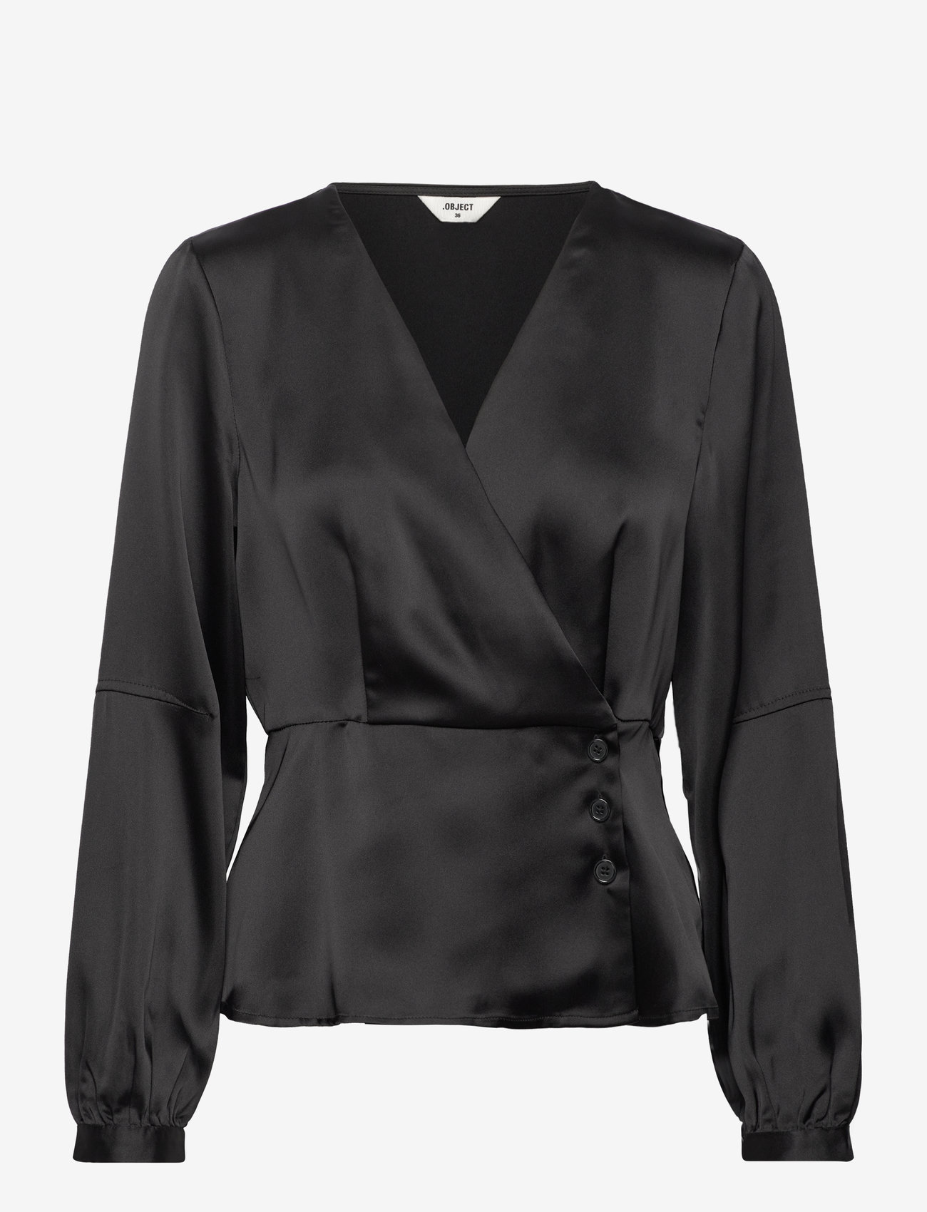 Object - OBJALAMANDA L/S WRAP TOP 129 - long-sleeved blouses - black - 0