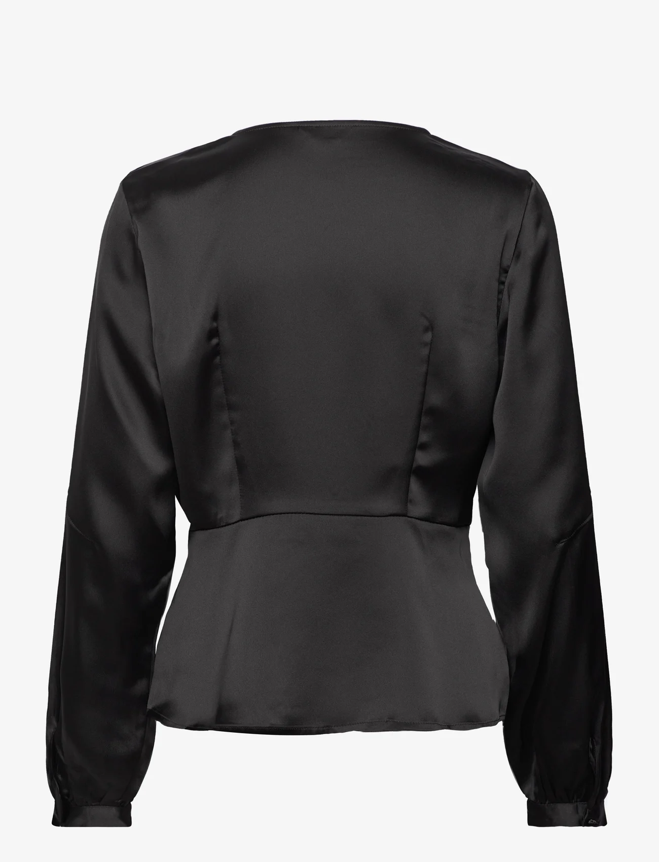Object - OBJALAMANDA L/S WRAP TOP 129 - long-sleeved blouses - black - 1