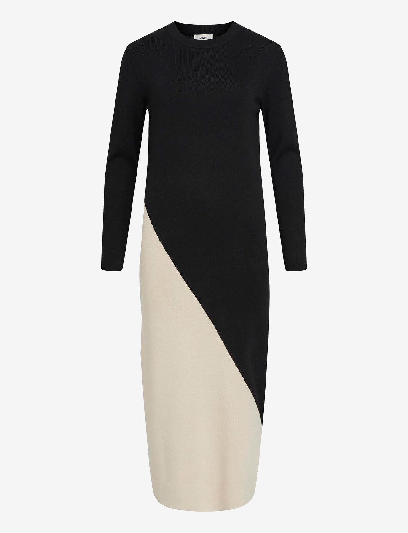 Object - OBJESTER BLOCK L/S KNIT DRESS REP - knitted dresses - black - 1