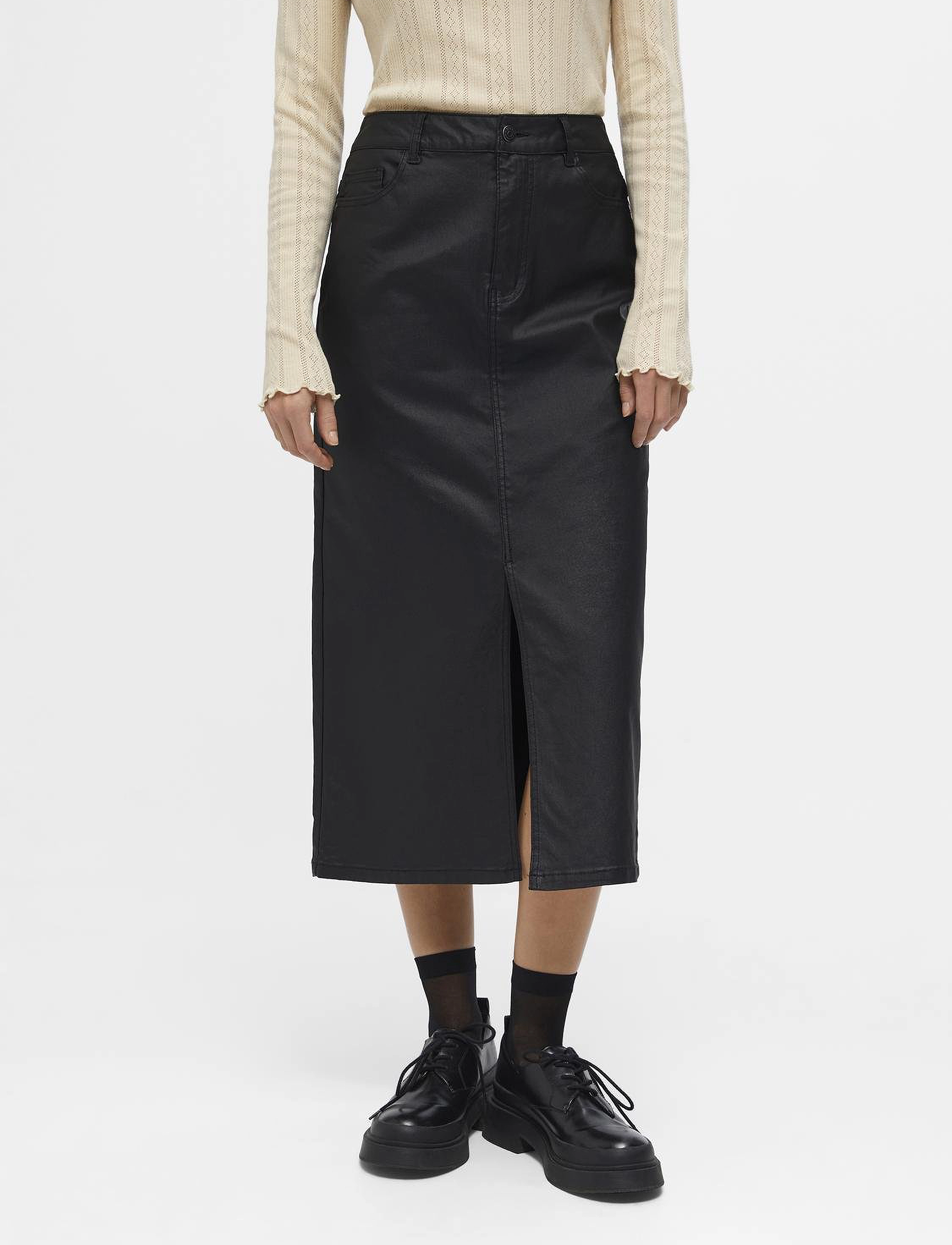 Object - OBJNAYA COATED MW SKIRT NOOS - jupes midi - black - 0
