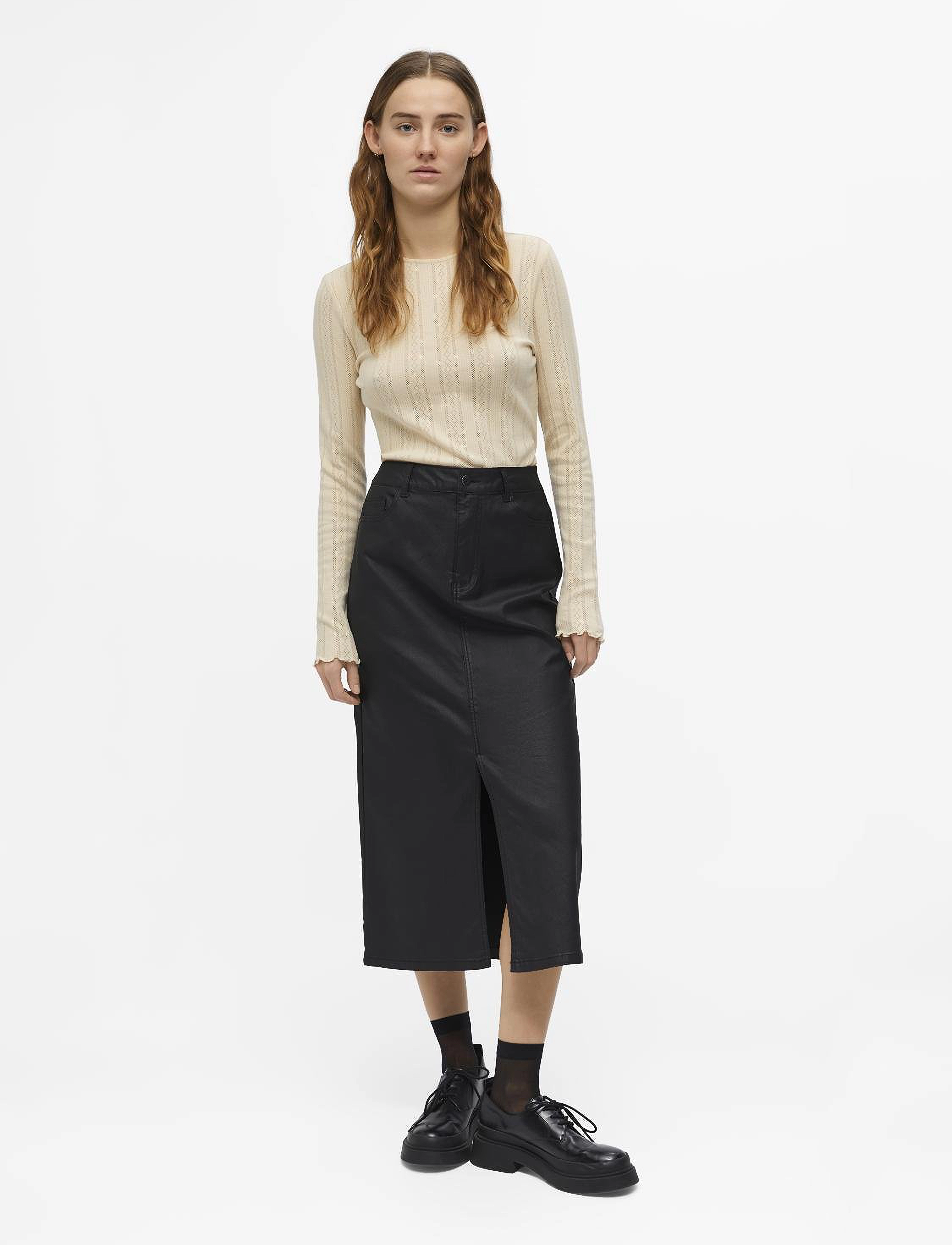 Object - OBJNAYA COATED MW SKIRT NOOS - midi-röcke - black - 4