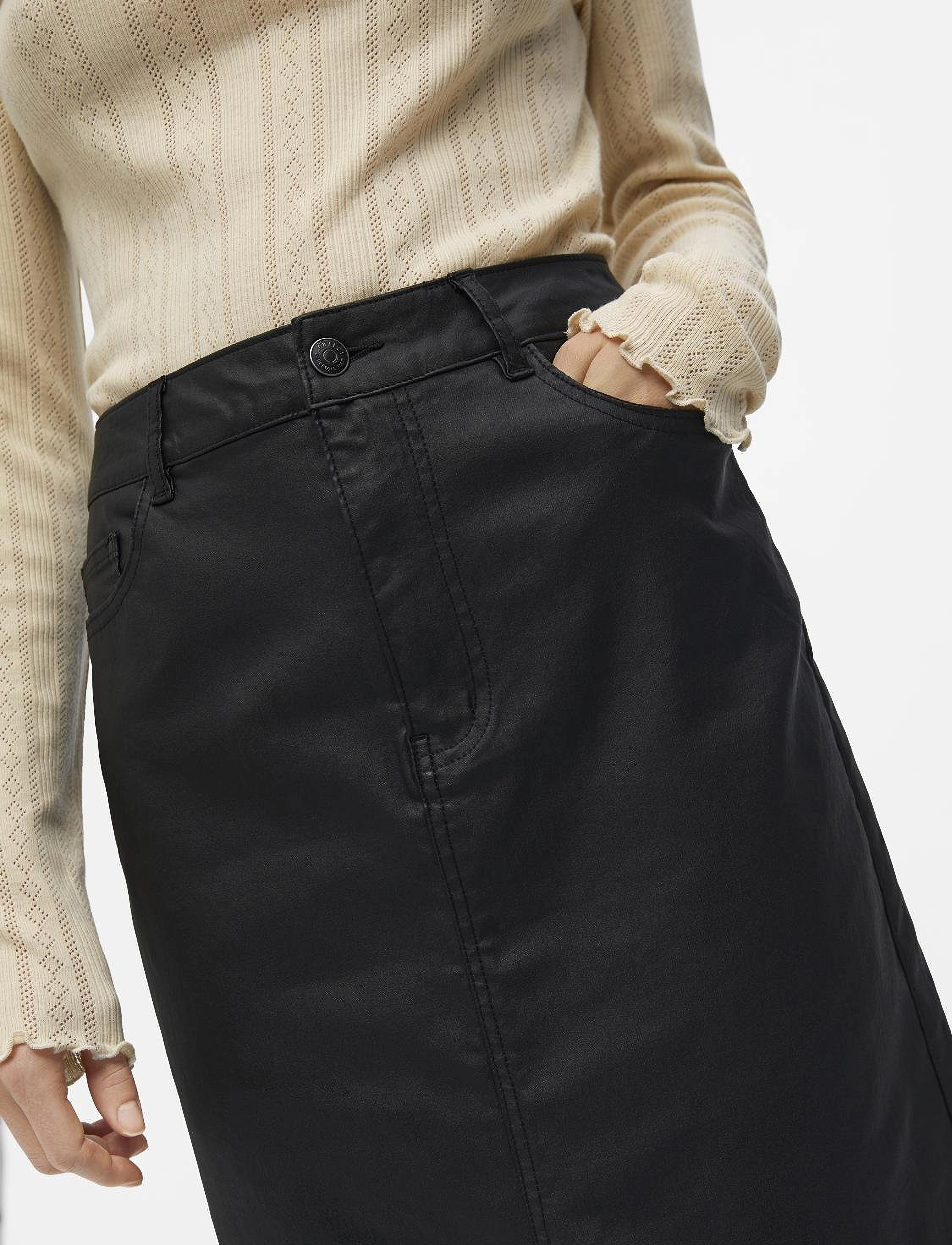 Object - OBJNAYA COATED MW SKIRT NOOS - midi-röcke - black - 5