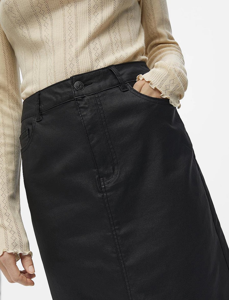 Object - OBJNAYA COATED MW SKIRT NOOS - jupes midi - black - 5
