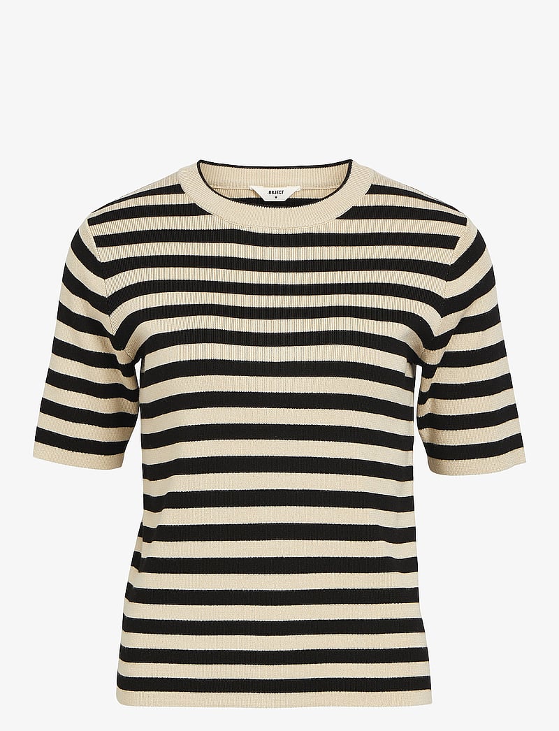 Object - OBJESTER S/S NEW KNIT PULLOVER NOOS - striktrøjer - sandshell - 1
