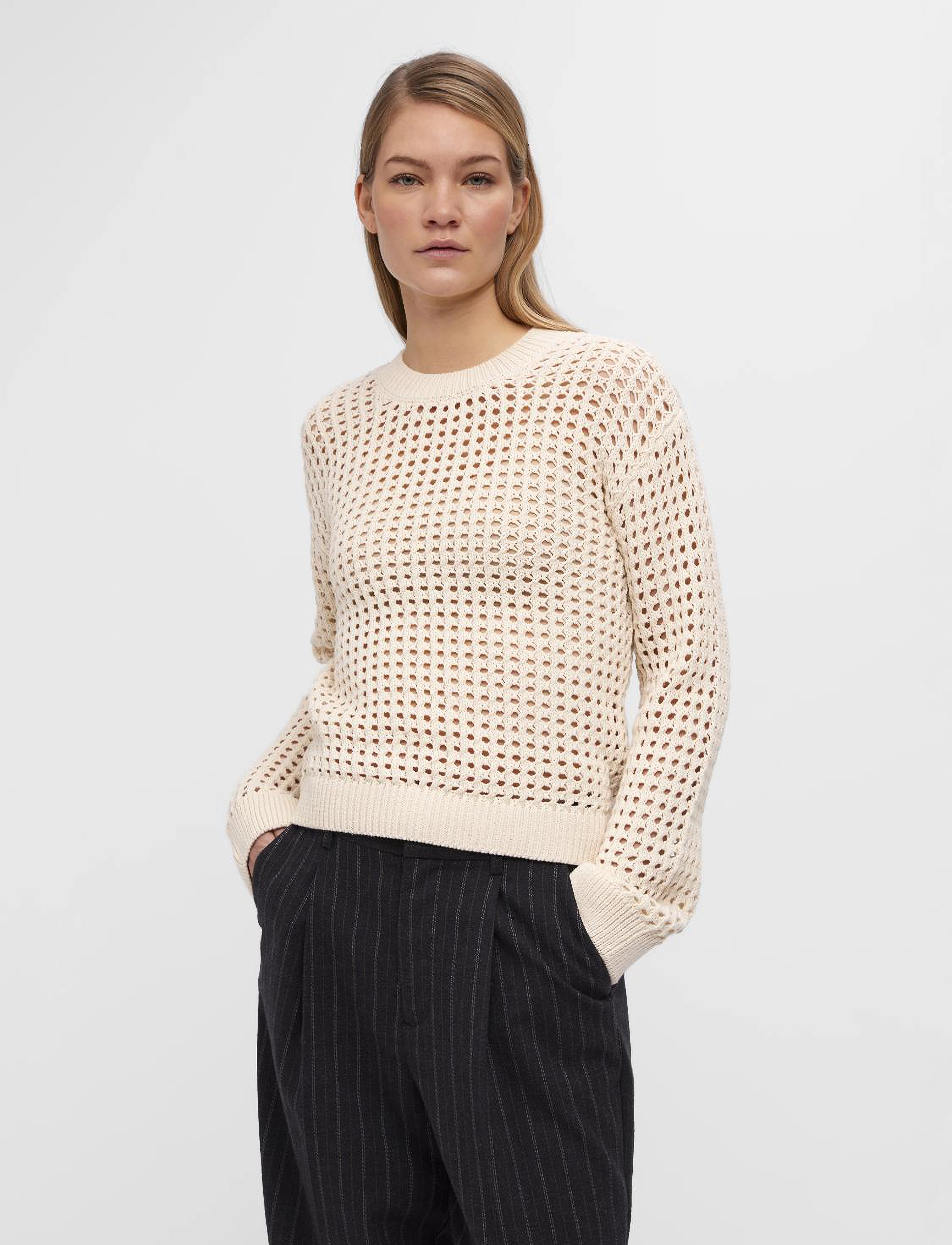 Object - OBJCHARLIE L/S KNIT PULLOVER NOOS - sandshell - 5