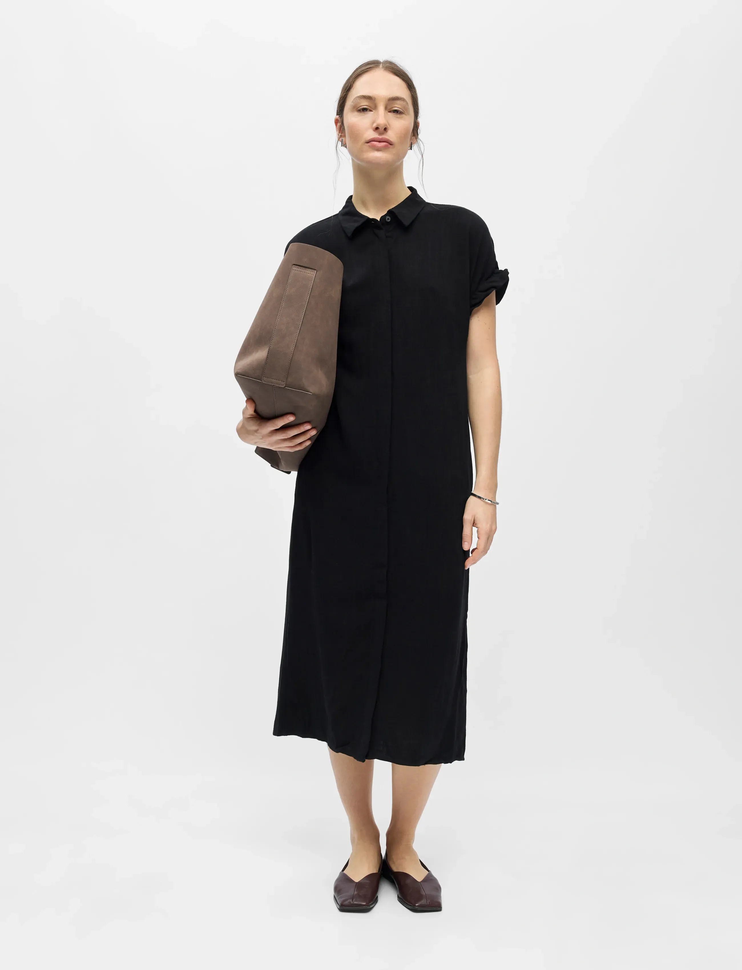 Object Objsanne Tiana S/S Dress Noos, Kvinder, Peter Pan Krave Skjortekjole, Sort, Str: 34