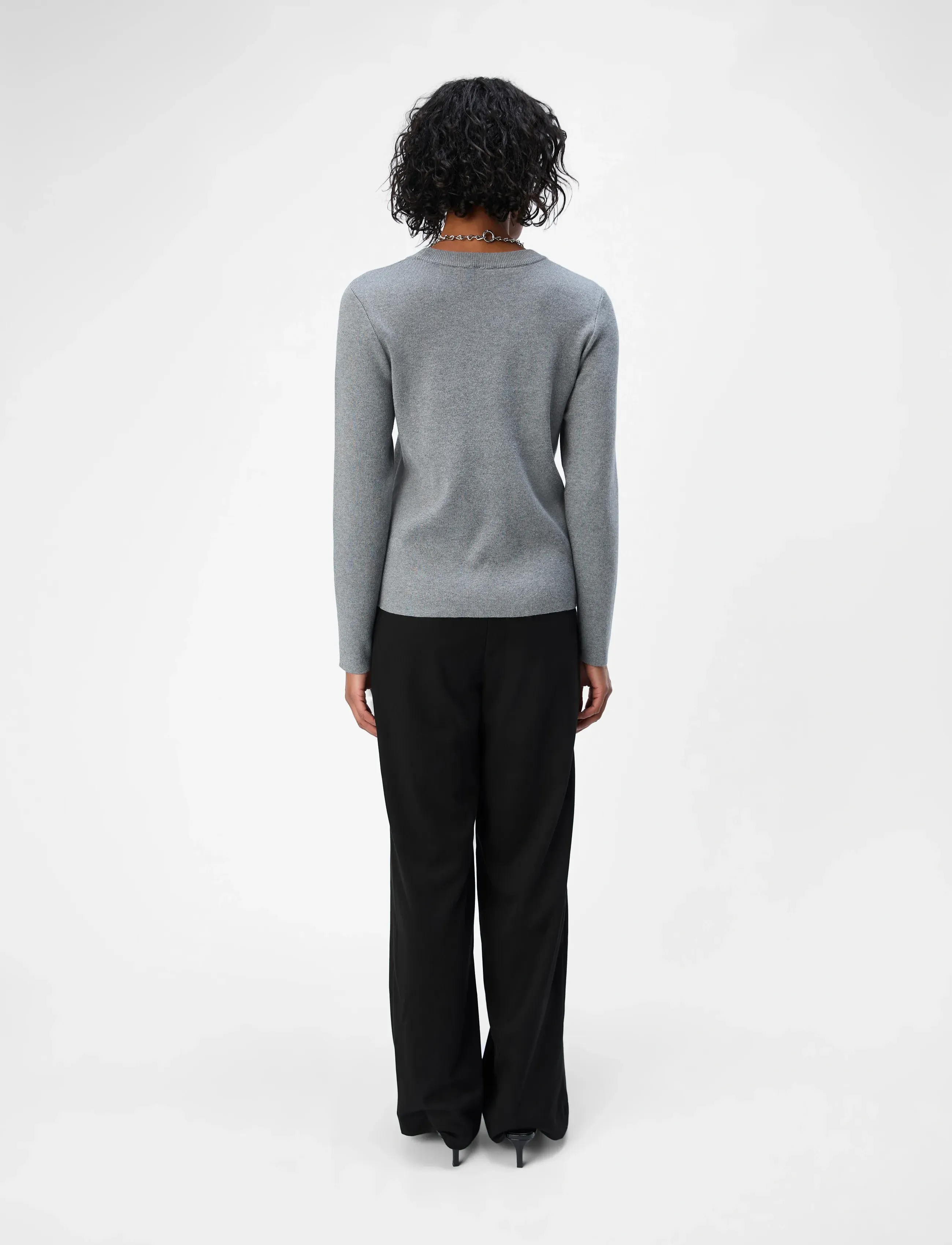 Object - OBJESTER SLI L/S KNIT PULLOVER NOOS - tröjor - medium grey melange - 3