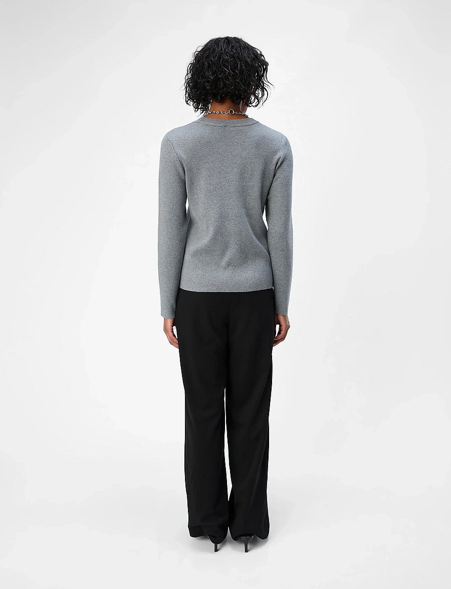 Object - OBJESTER SLI L/S KNIT PULLOVER NOOS - stickade tröjor - medium grey melange - 3