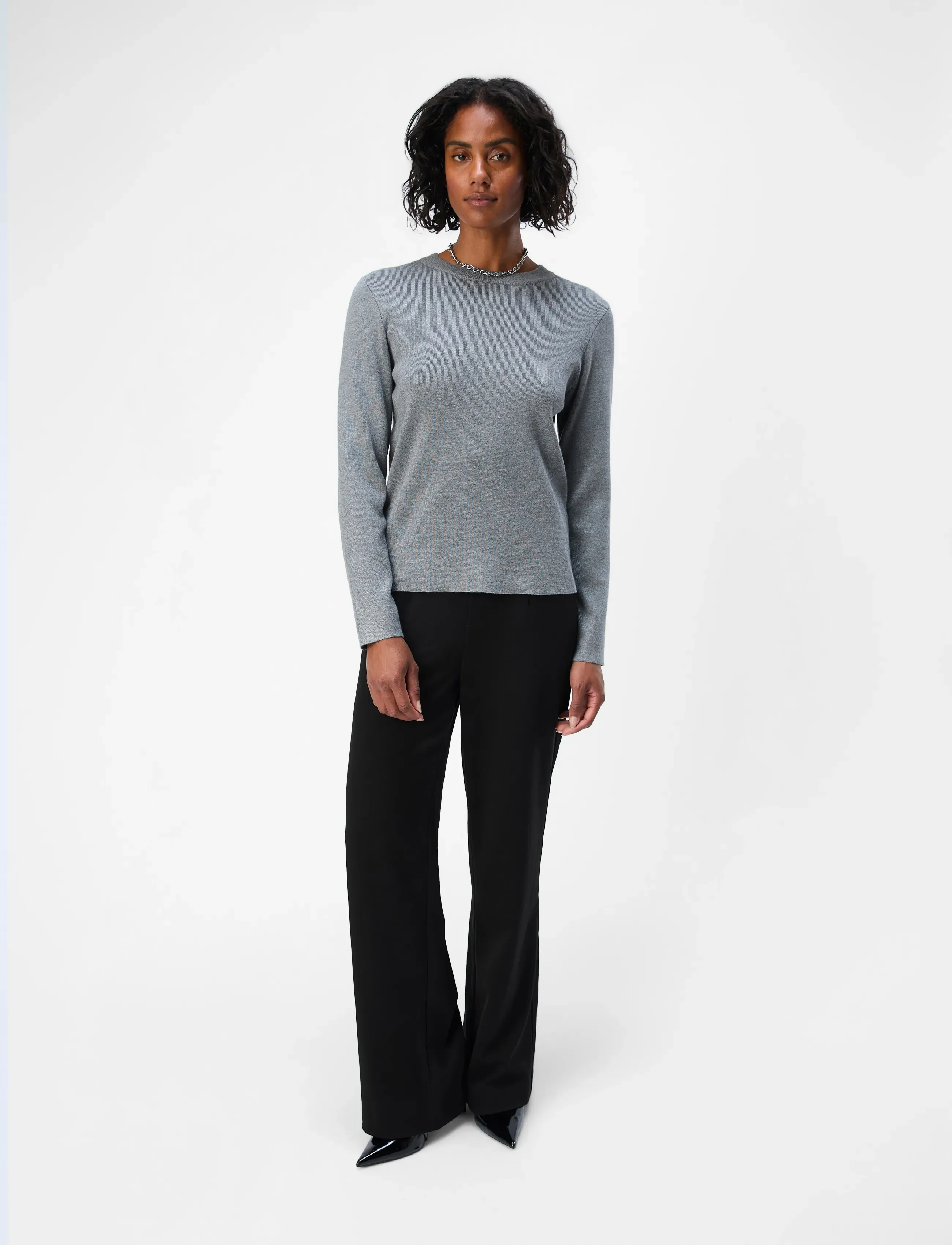 Object - OBJESTER SLI L/S KNIT PULLOVER NOOS - tröjor - medium grey melange - 4