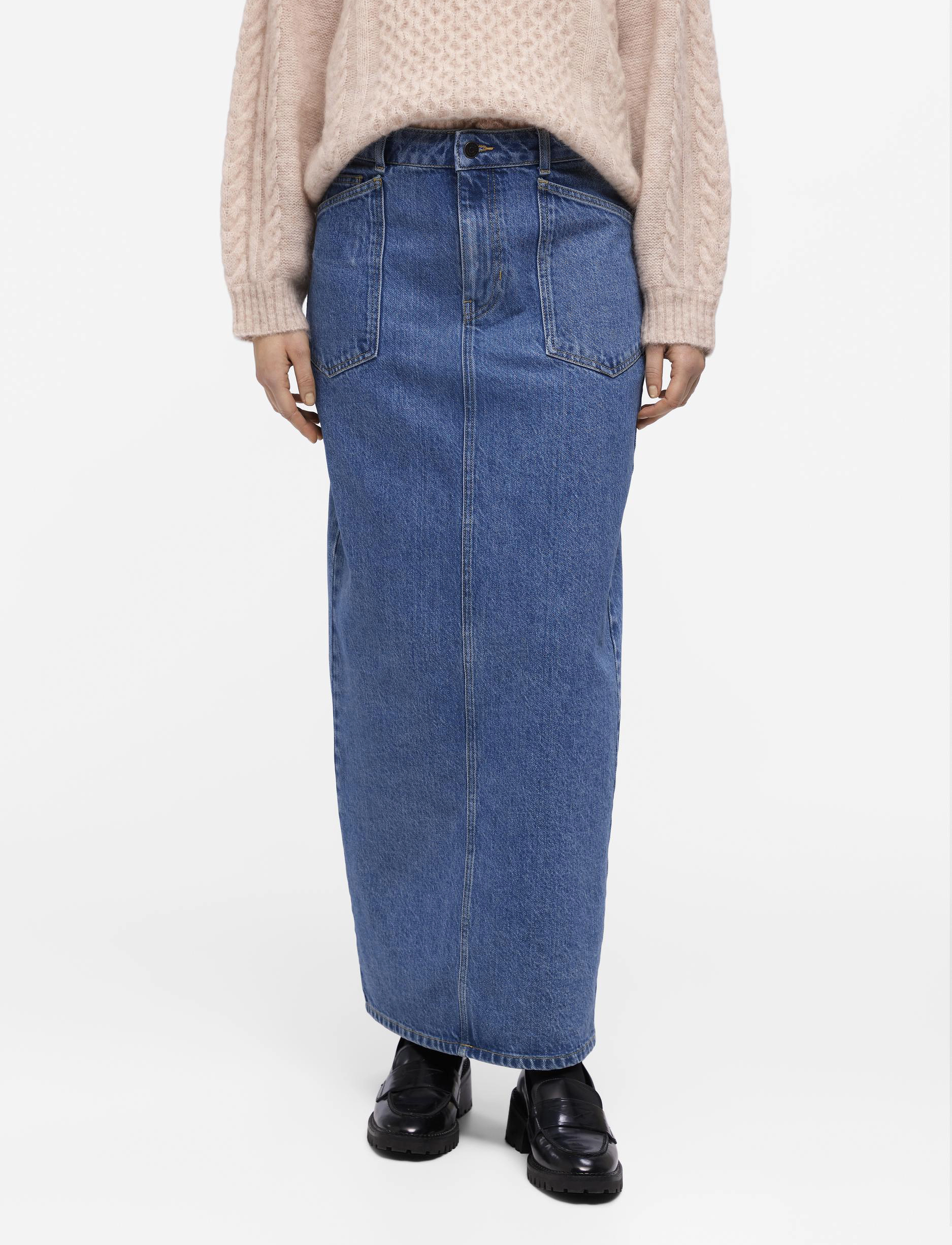 Object Objthylane Long Denim Skirt 131 Div, XS, Blue, Nederdele > Blyantnederdele, Dame