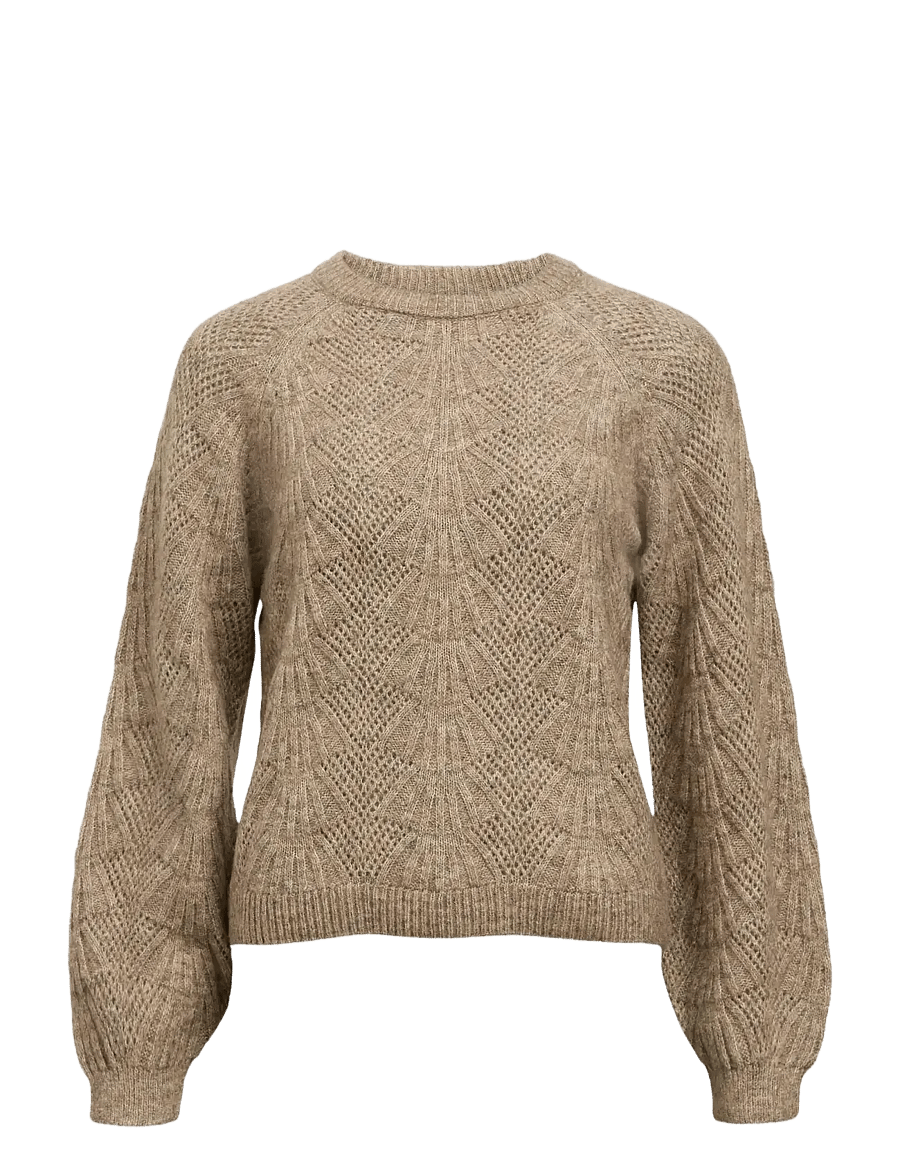 Object - OBJFLORA RE L/S KNIT PULLOVER NOOS - sviitrid - desert taupe - 1