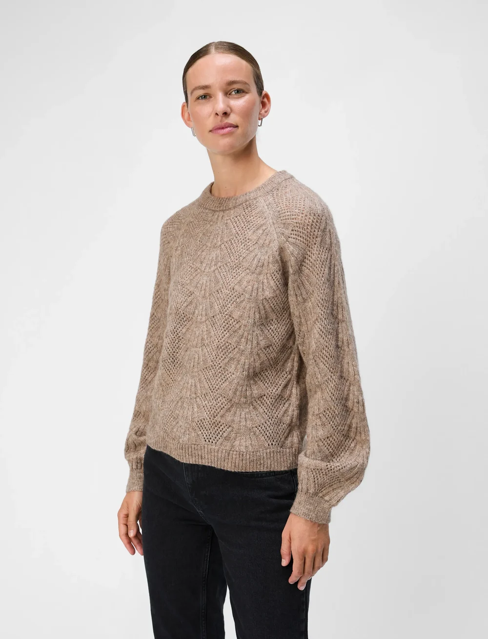 Object - OBJFLORA RE L/S KNIT PULLOVER NOOS - striktrøjer - desert taupe - 0