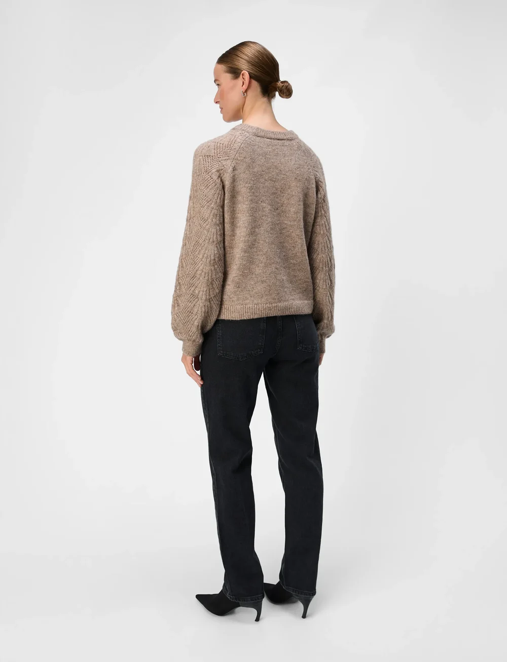 Object - OBJFLORA RE L/S KNIT PULLOVER NOOS - striktrøjer - desert taupe - 2