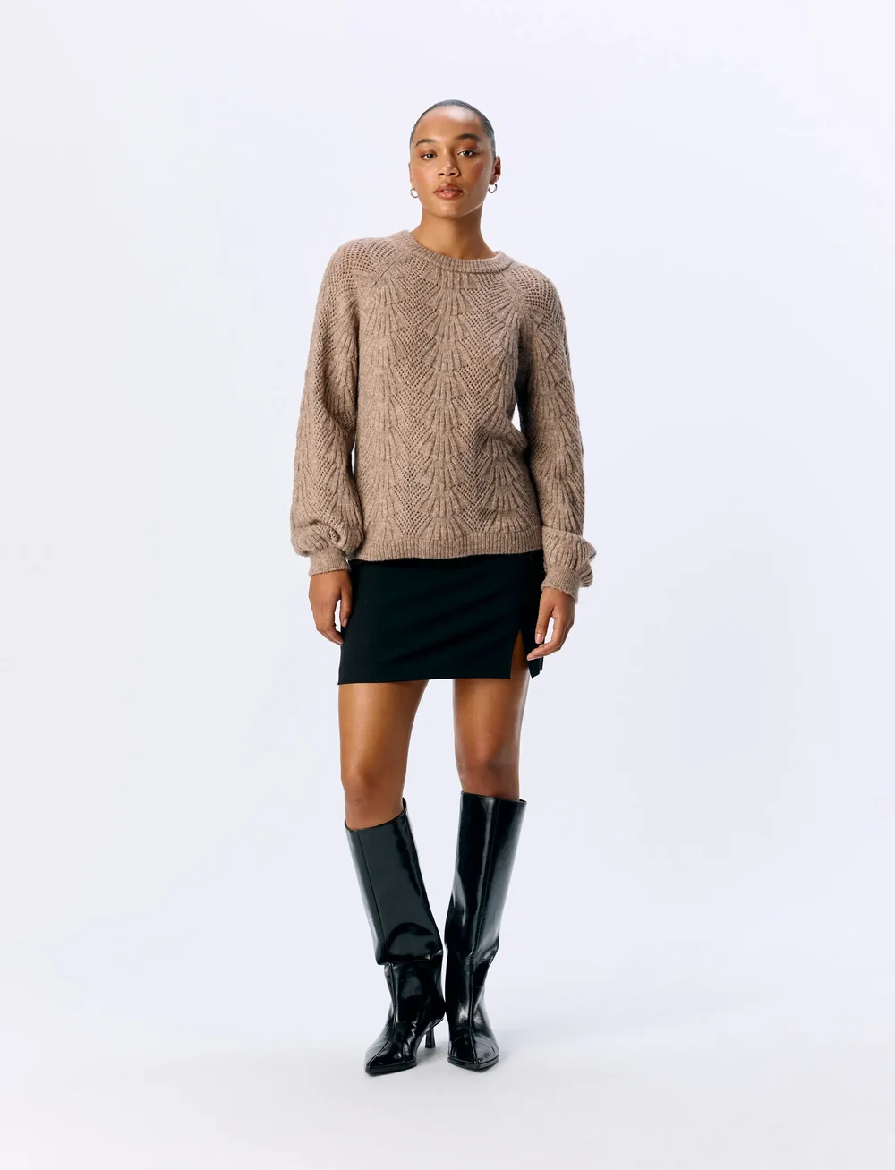 Object - OBJFLORA RE L/S KNIT PULLOVER NOOS - striktrøjer - desert taupe - 3