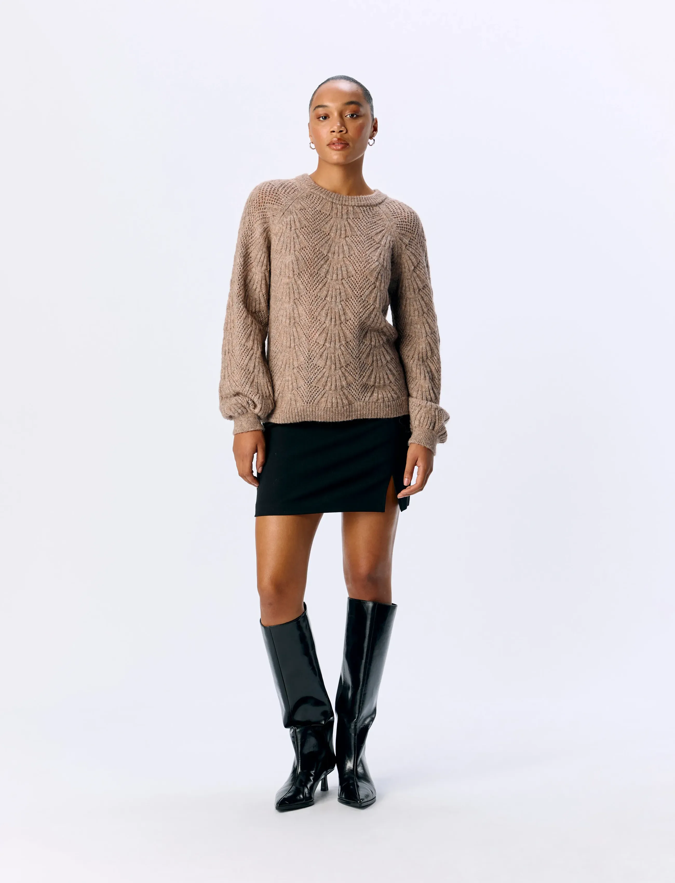 Object - OBJFLORA RE L/S KNIT PULLOVER NOOS - tröjor - desert taupe - 3