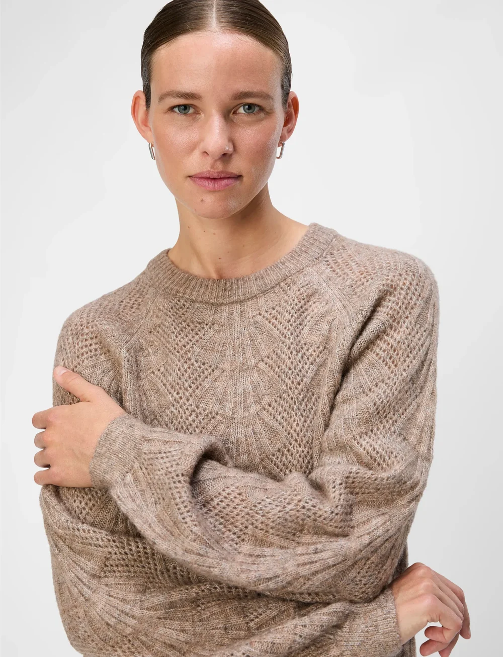 Object - OBJFLORA RE L/S KNIT PULLOVER NOOS - striktrøjer - desert taupe - 4