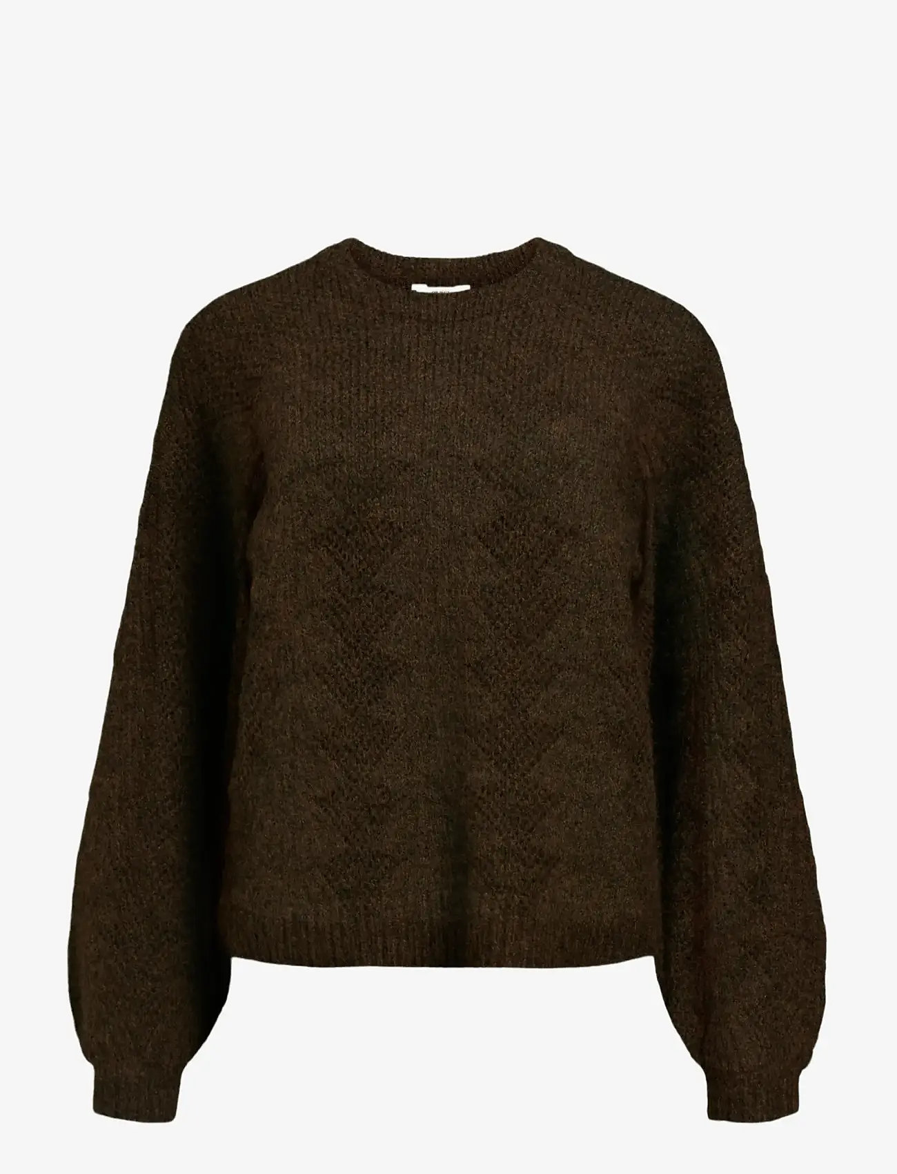 Object - OBJFLORA RE L/S KNIT PULLOVER NOOS - efterårstøj - seal brown - 1