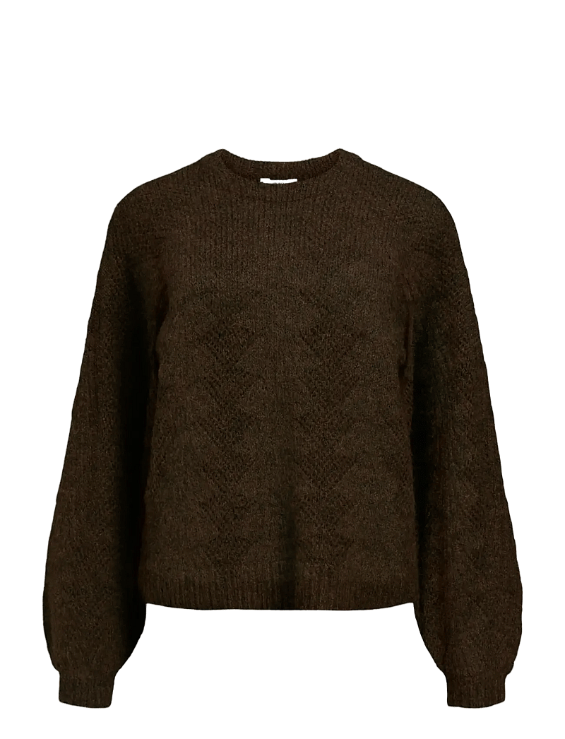Object - OBJFLORA RE L/S KNIT PULLOVER NOOS - megztiniai - seal brown - 1