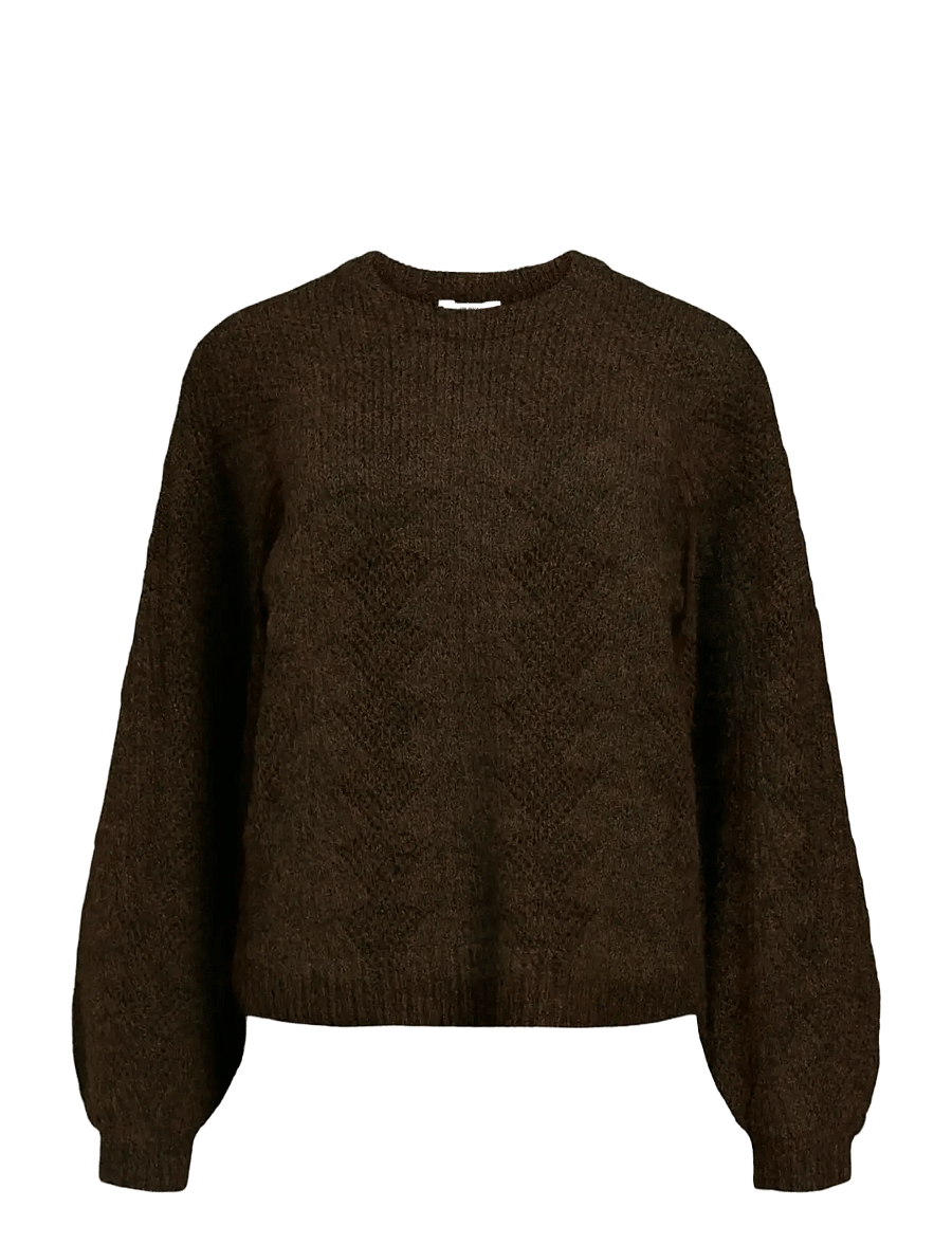 Object - OBJFLORA RE L/S KNIT PULLOVER NOOS - striktrøjer - seal brown - 1