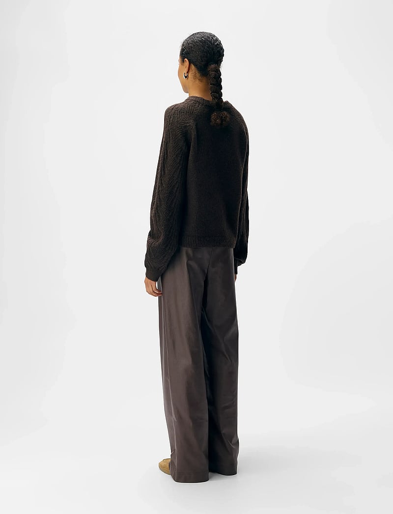 Object - OBJFLORA RE L/S KNIT PULLOVER NOOS - megztiniai - seal brown - 2