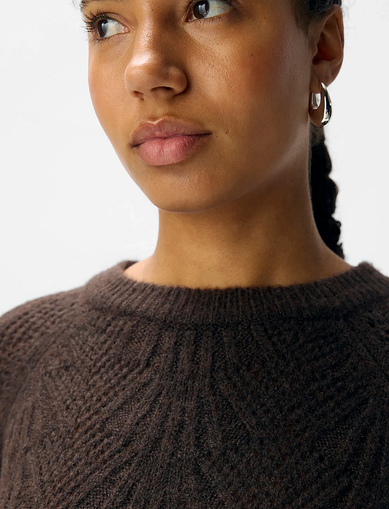 Object - OBJFLORA RE L/S KNIT PULLOVER NOOS - megztiniai - seal brown - 3