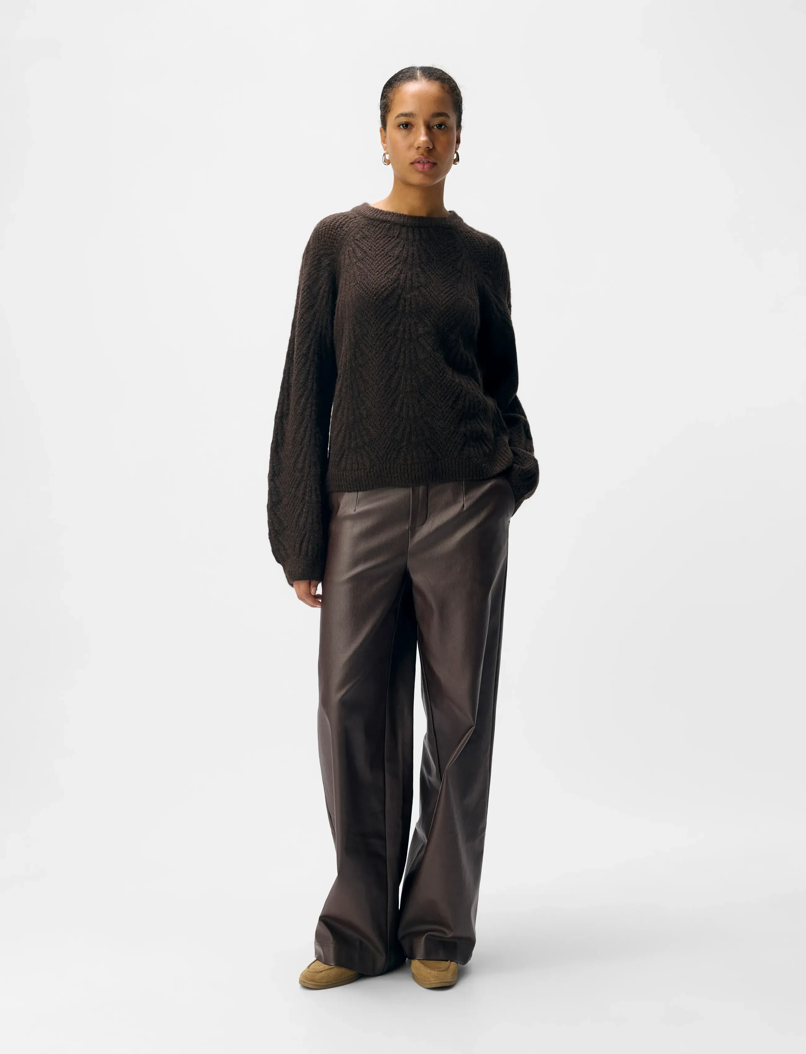 Object - OBJFLORA RE L/S KNIT PULLOVER NOOS - striktrøjer - seal brown - 4