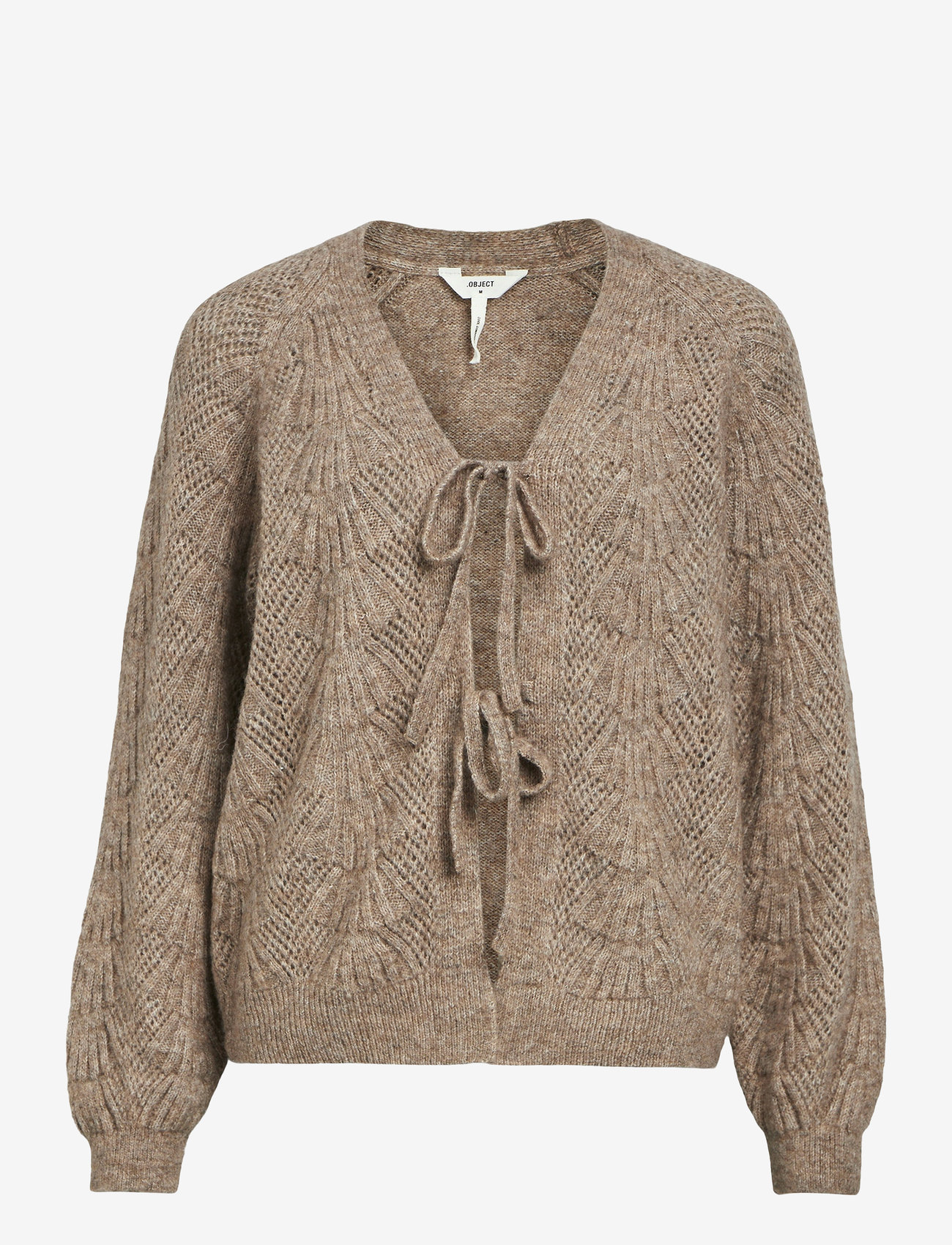 Object - OBJFLORA RE L/S KNIT CARDIGAN NOOS - efterårstøj - desert taupe - 1
