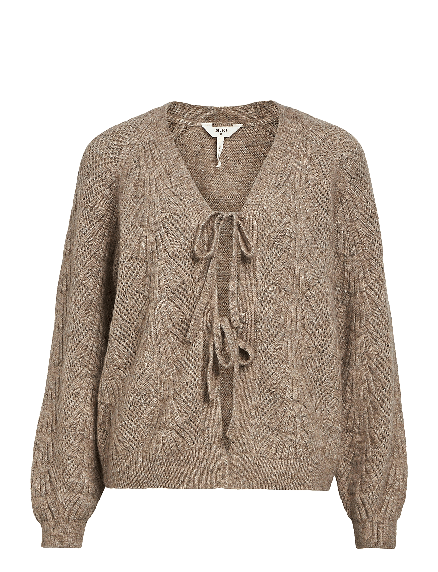 Object - OBJFLORA RE L/S KNIT CARDIGAN NOOS - strickjacken - desert taupe - 1