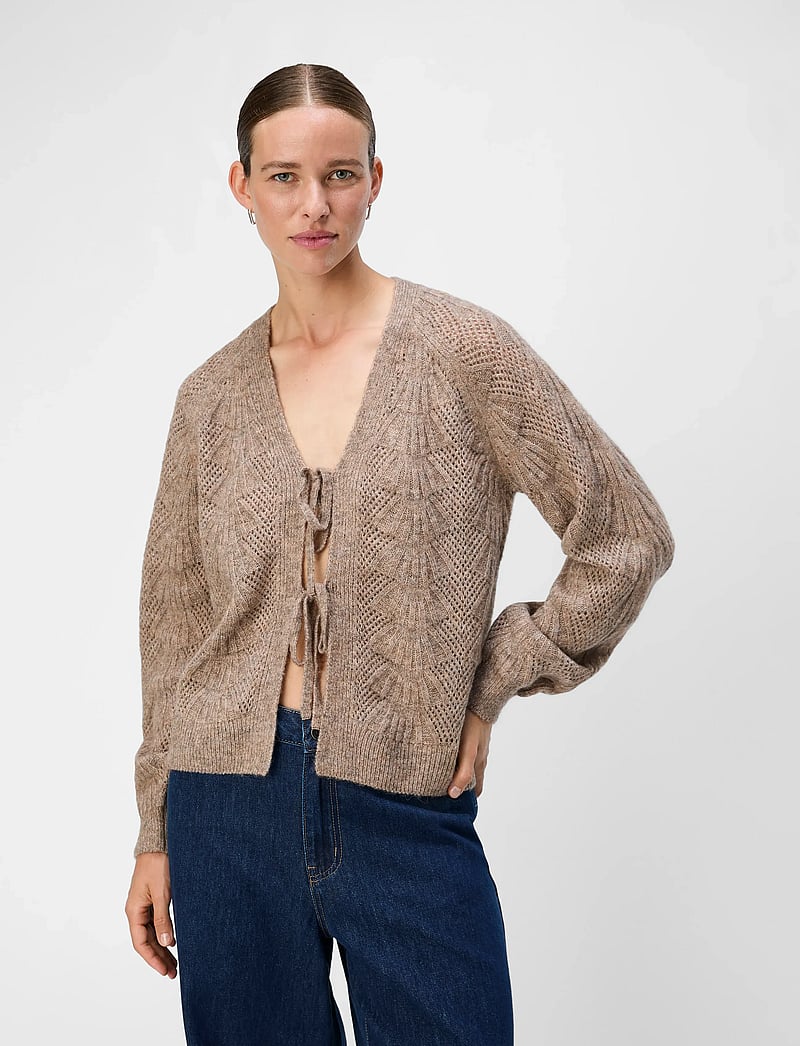 Object - OBJFLORA RE L/S KNIT CARDIGAN NOOS - neuletakit - desert taupe - 3