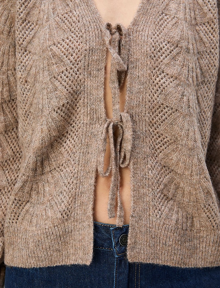 Object - OBJFLORA RE L/S KNIT CARDIGAN NOOS - strickjacken - desert taupe - 4