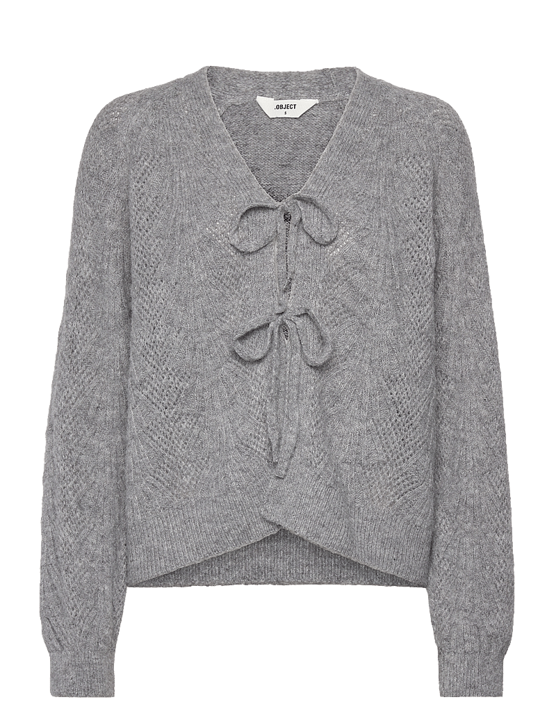Object - OBJFLORA RE L/S KNIT CARDIGAN NOOS - cardigans - medium grey melange - 1