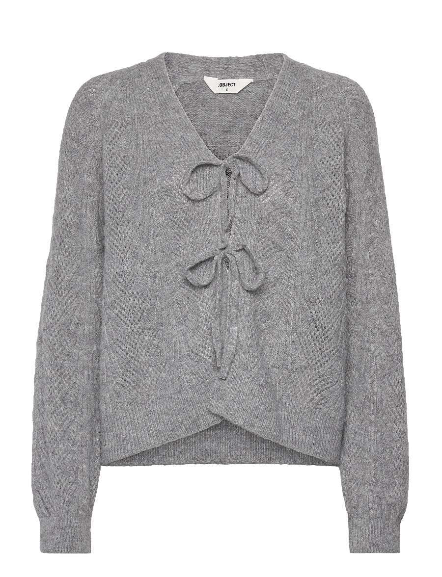 Object - OBJFLORA RE L/S KNIT CARDIGAN NOOS - strickjacken - medium grey melange - 1