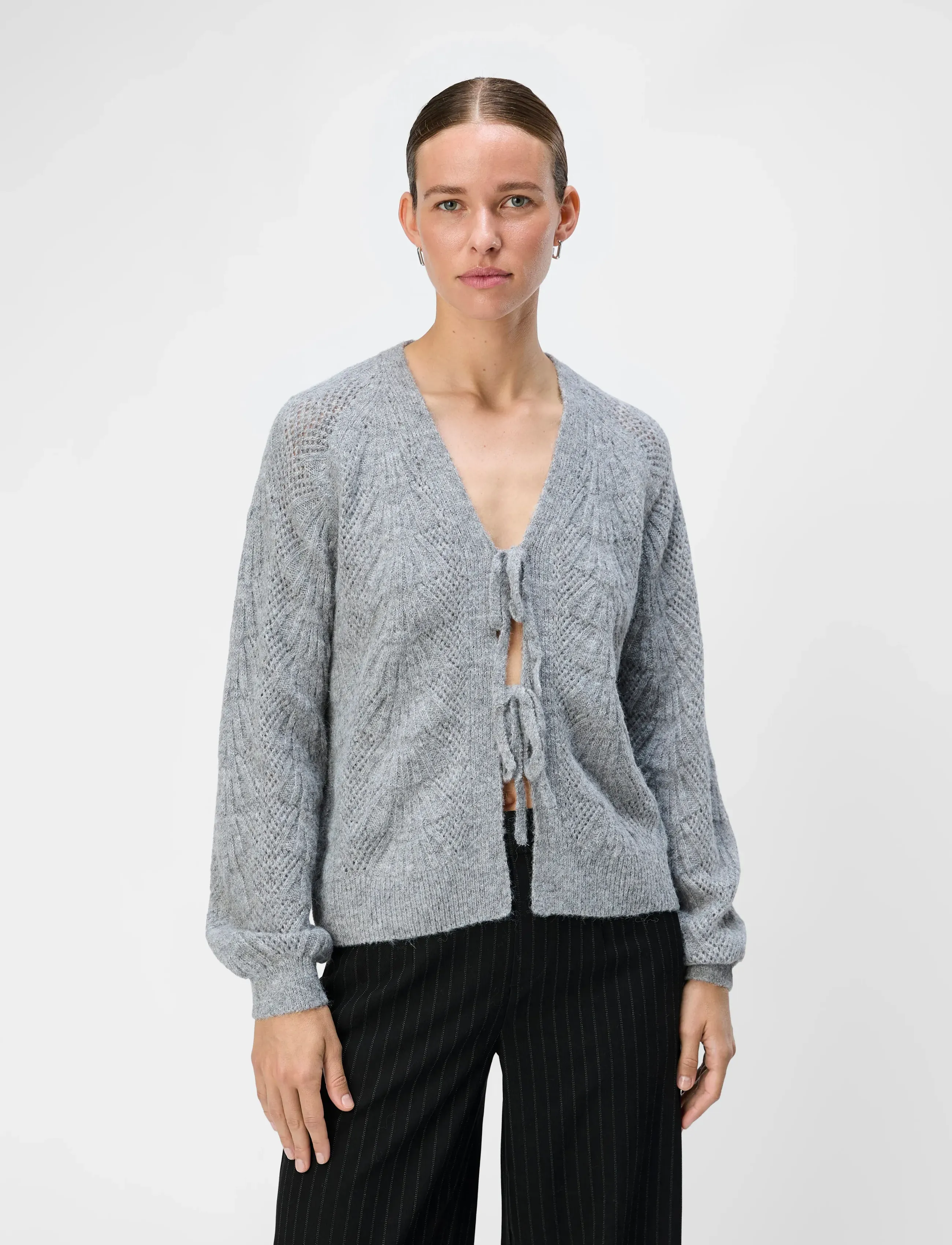 Object Objflora Re L/S Knit Cardigan Noos, M, Knitwear, Grau - Cardigans, Frauen