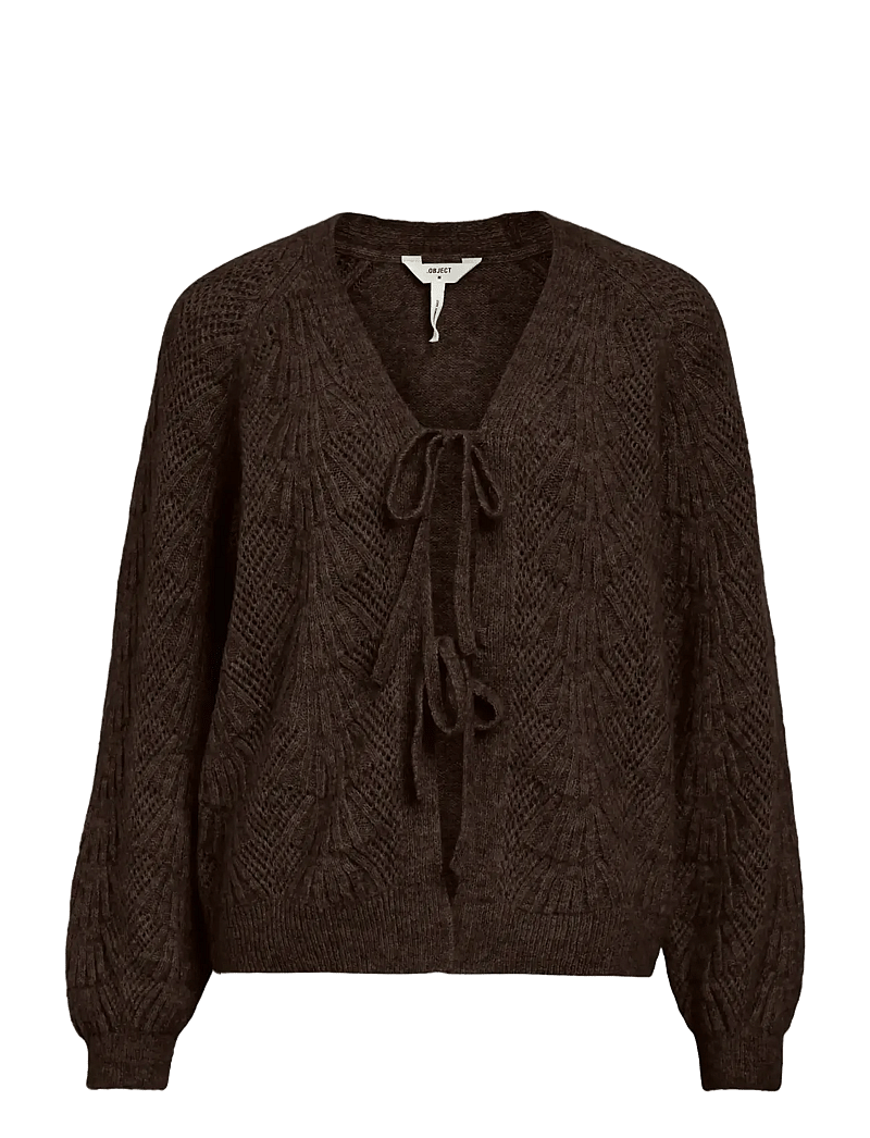 Object - OBJFLORA RE L/S KNIT CARDIGAN NOOS - swetry rozpinane - seal brown - 1