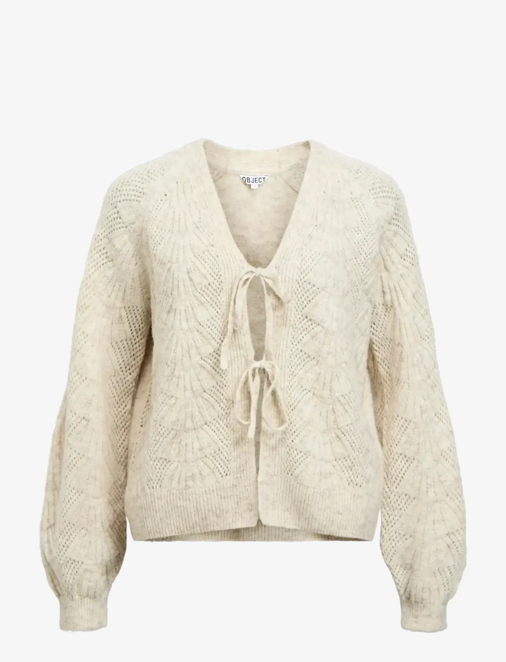 Object - OBJFLORA RE L/S KNIT CARDIGAN NOOS - cardigans - white sand - 1