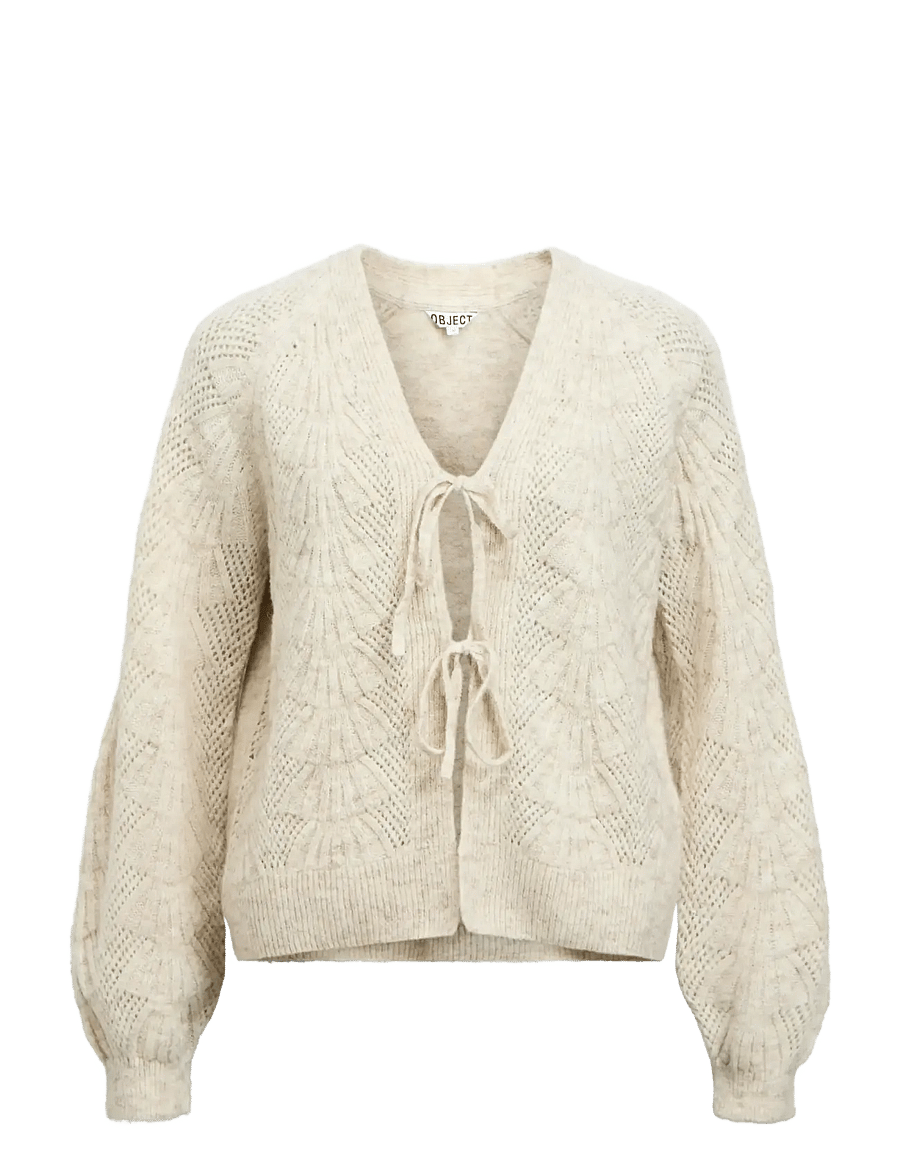 Object - OBJFLORA RE L/S KNIT CARDIGAN NOOS - cardigans - white sand - 1