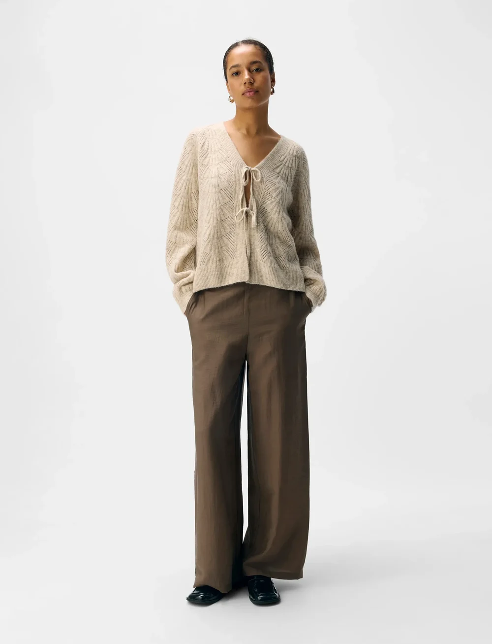 Object - OBJFLORA RE L/S KNIT CARDIGAN NOOS - cardigans - white sand - 0