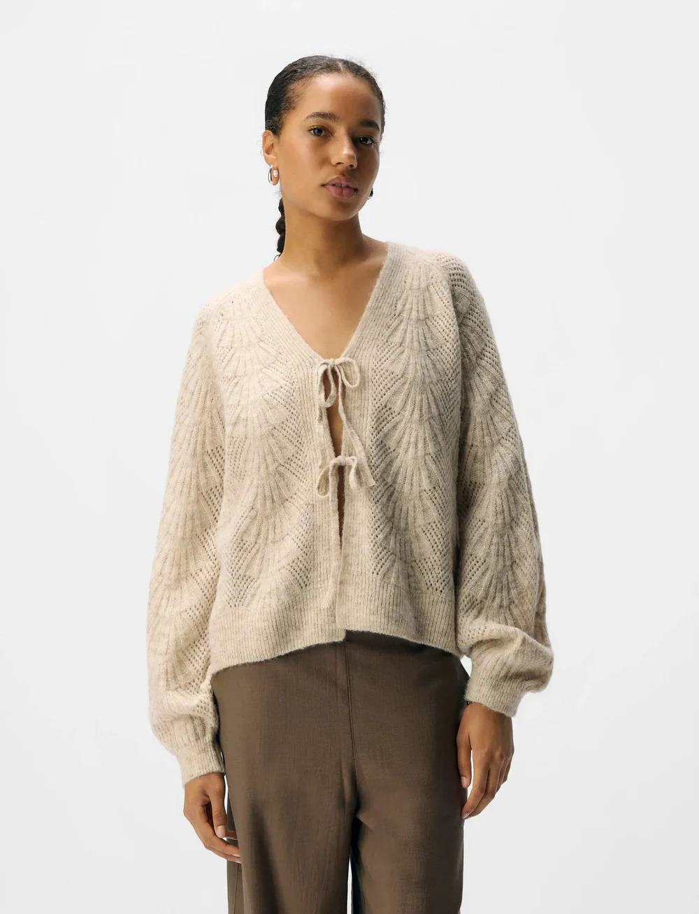 Object - OBJFLORA RE L/S KNIT CARDIGAN NOOS - cardigans - white sand - 3