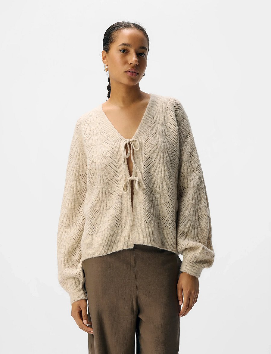 Object - OBJFLORA RE L/S KNIT CARDIGAN NOOS - cardigans - white sand - 3