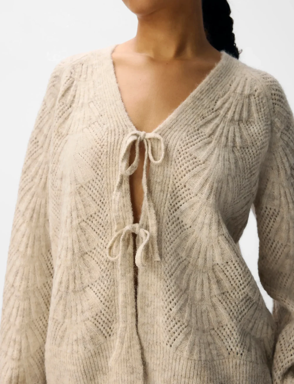 Object - OBJFLORA RE L/S KNIT CARDIGAN NOOS - cardigans - white sand - 4