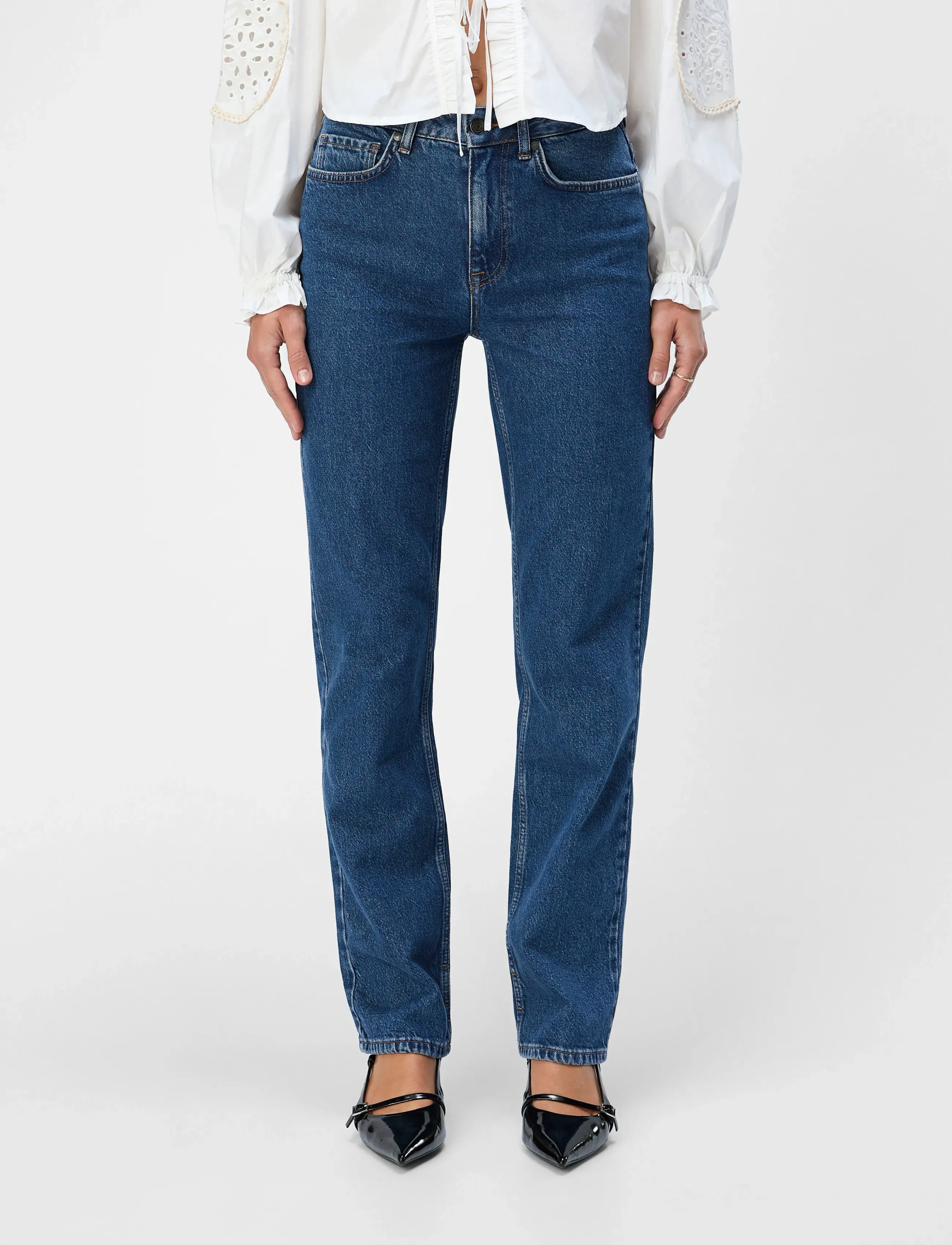 Object Objsava Ellen Mw Straight Jeans Noos, Kvinder, Straight Jeans, Blå, Str: XS