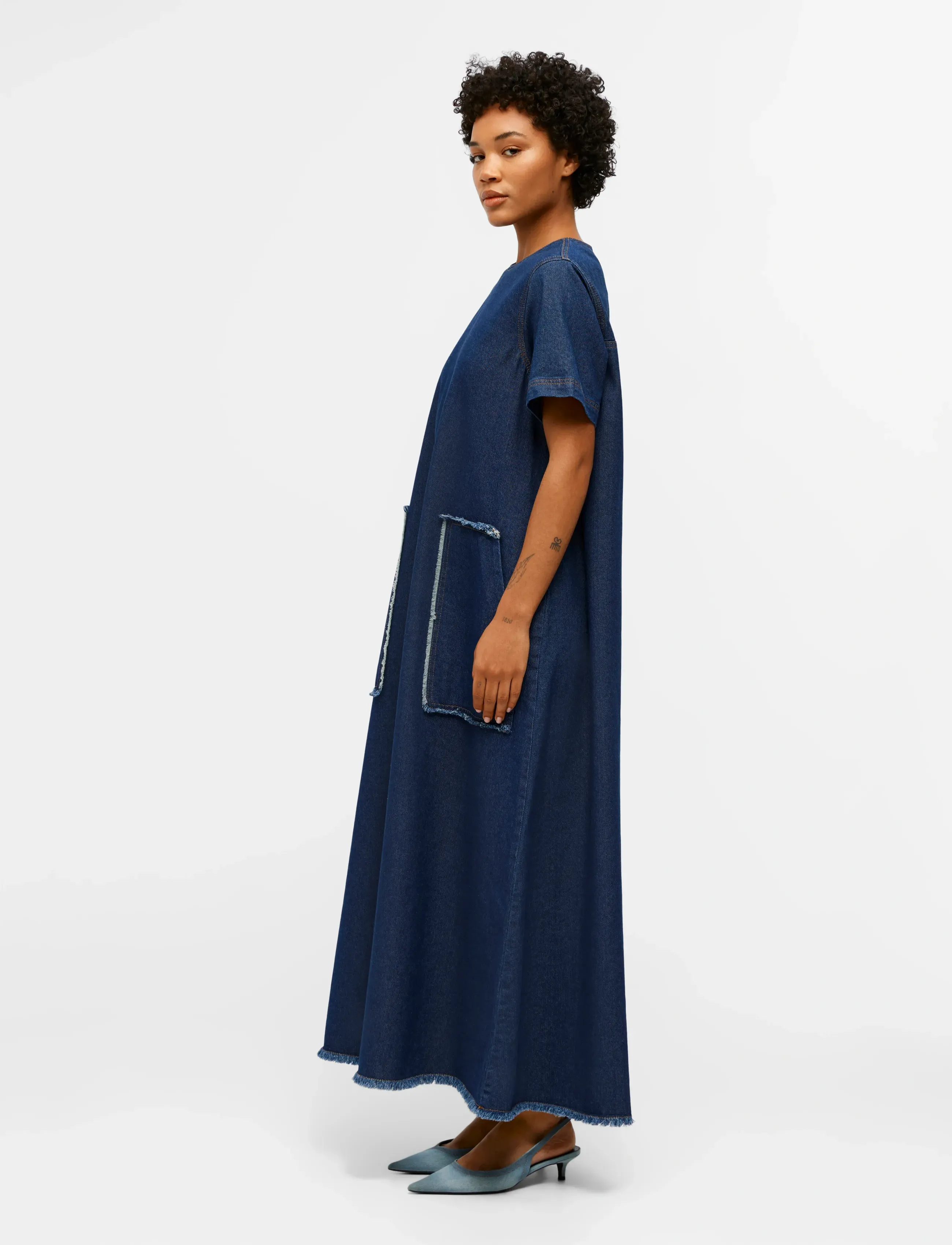 Object - OBJHARLOW S/S LONG DRESS E DIV - maxi dresses - dark blue denim - 4