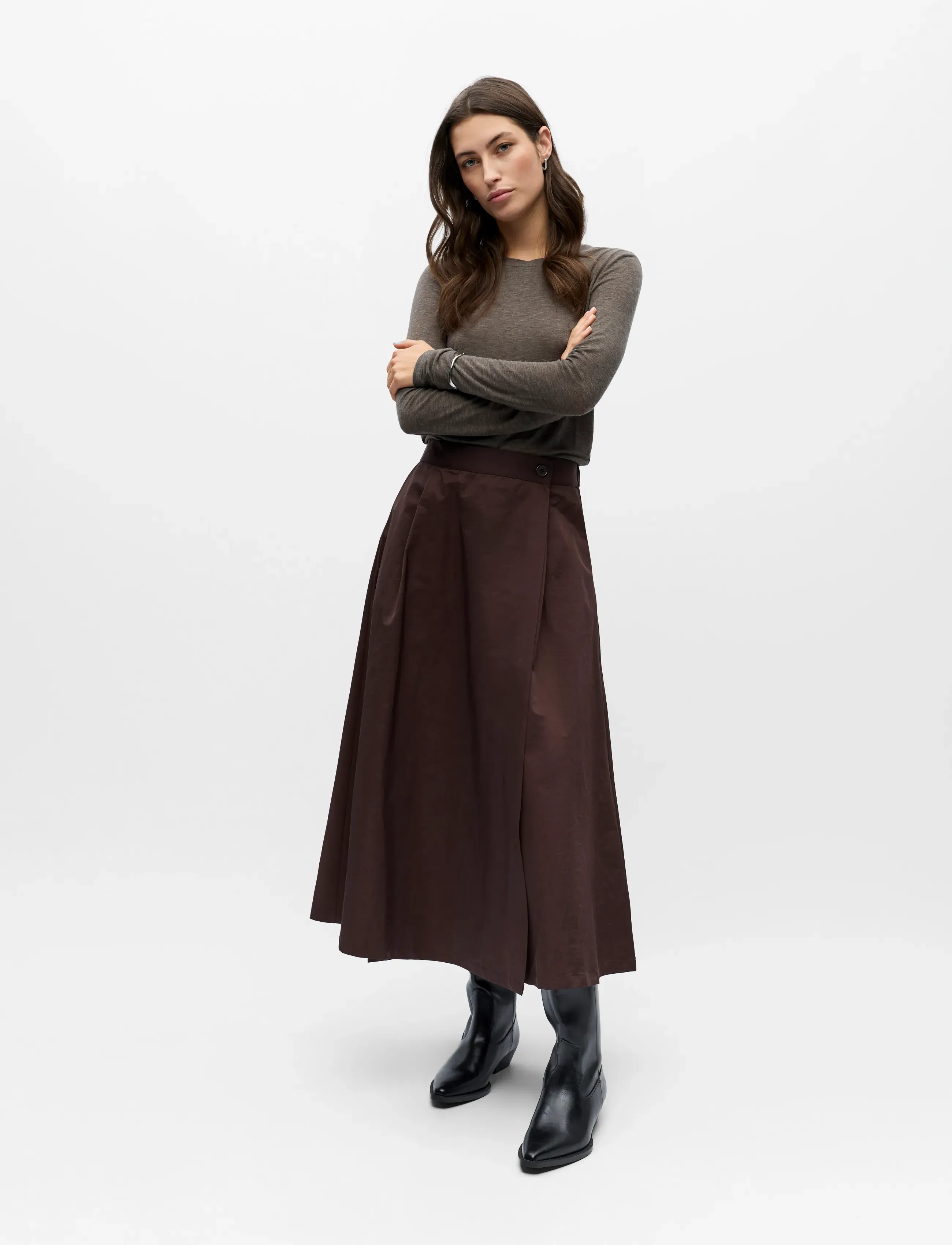 Object Objdina Oz Hw Skirt Rep, Kvinder, Højtaljet Slå Om Nederdel, Brun, Str: 34