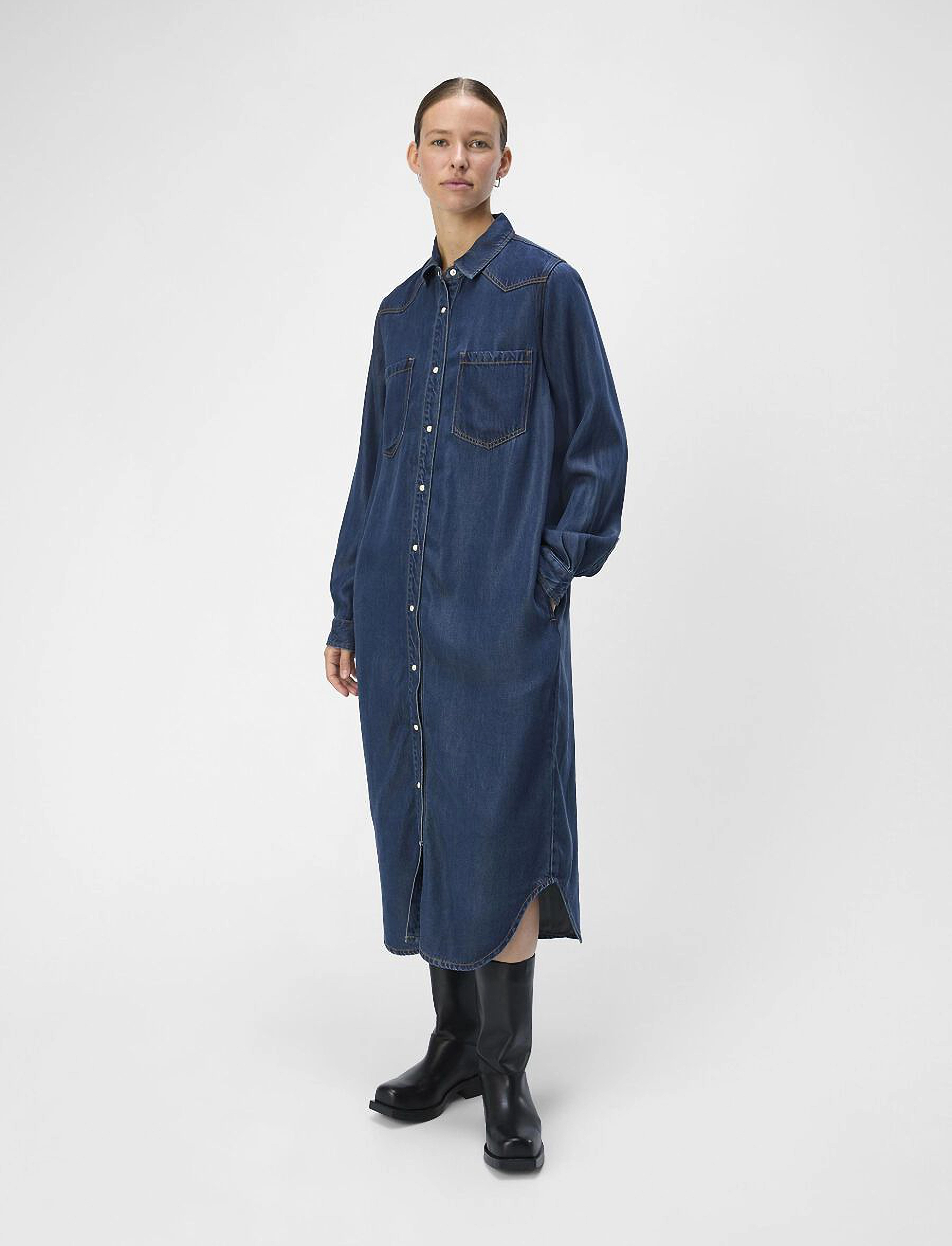 Object OBJFRAMA DNM LO L/S SHIRT DRESS CC1 AW - Kleidid - DARK BLUE DENIM / navy