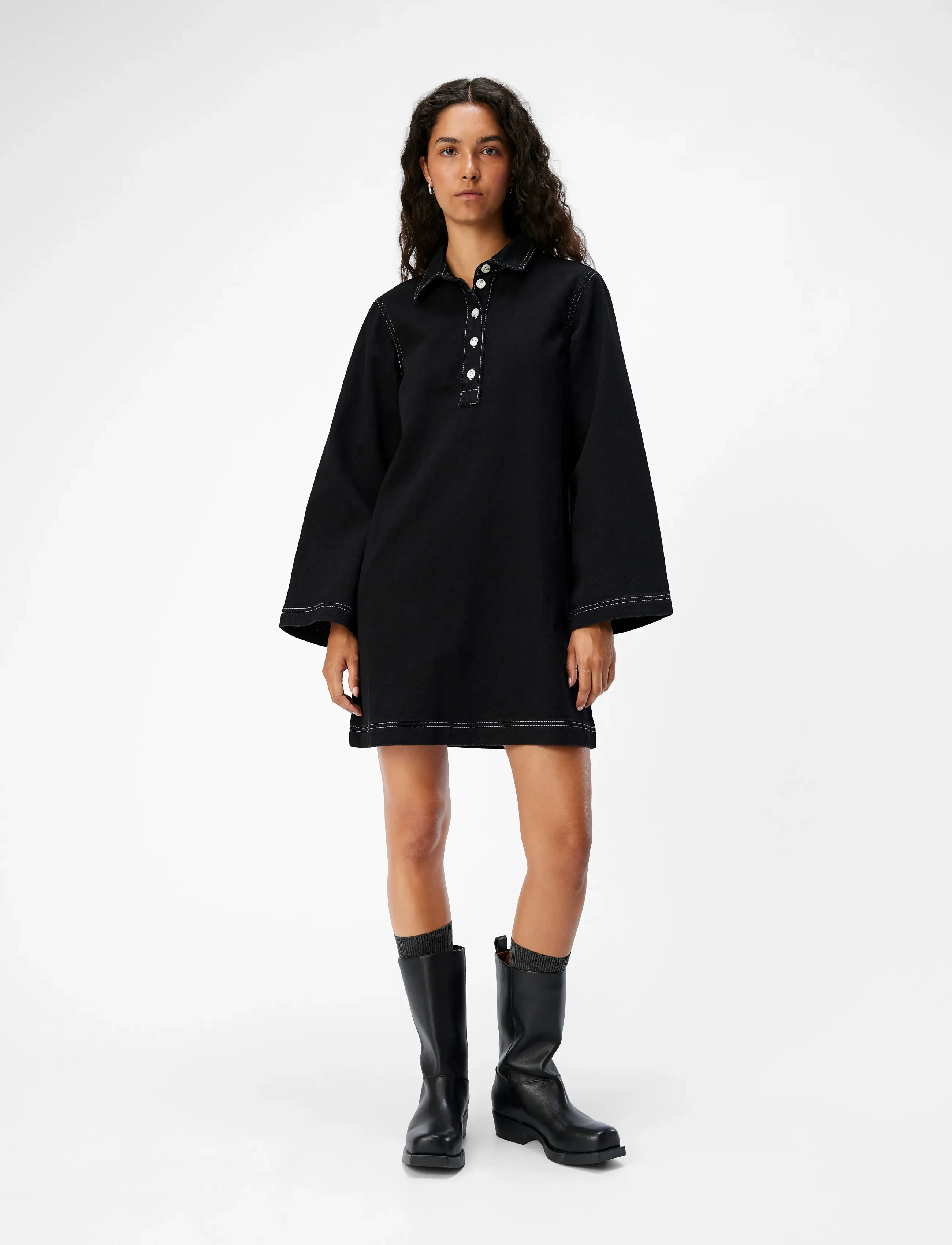 Object - OBJHARLOW L/S SHIRT DRESS E DIV - cowboykjoler - black denim - 4