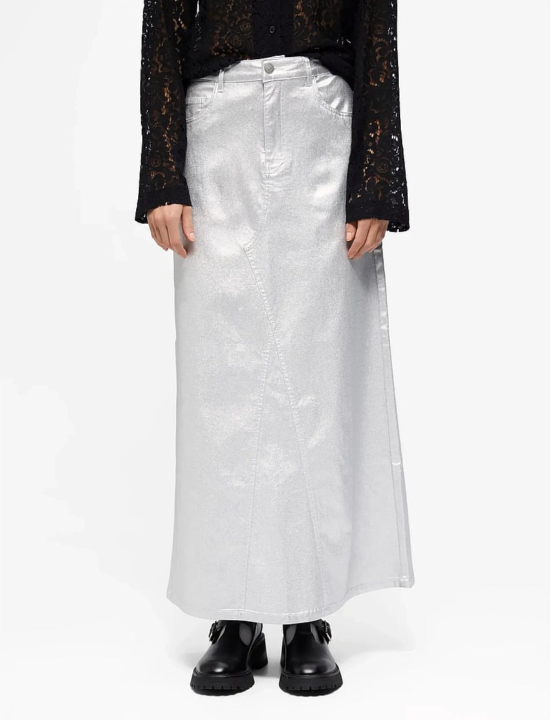 Object - OBJSUNNY HARLOW LONG SKIRT E DIV - maxi nederdele - silver colour - 0
