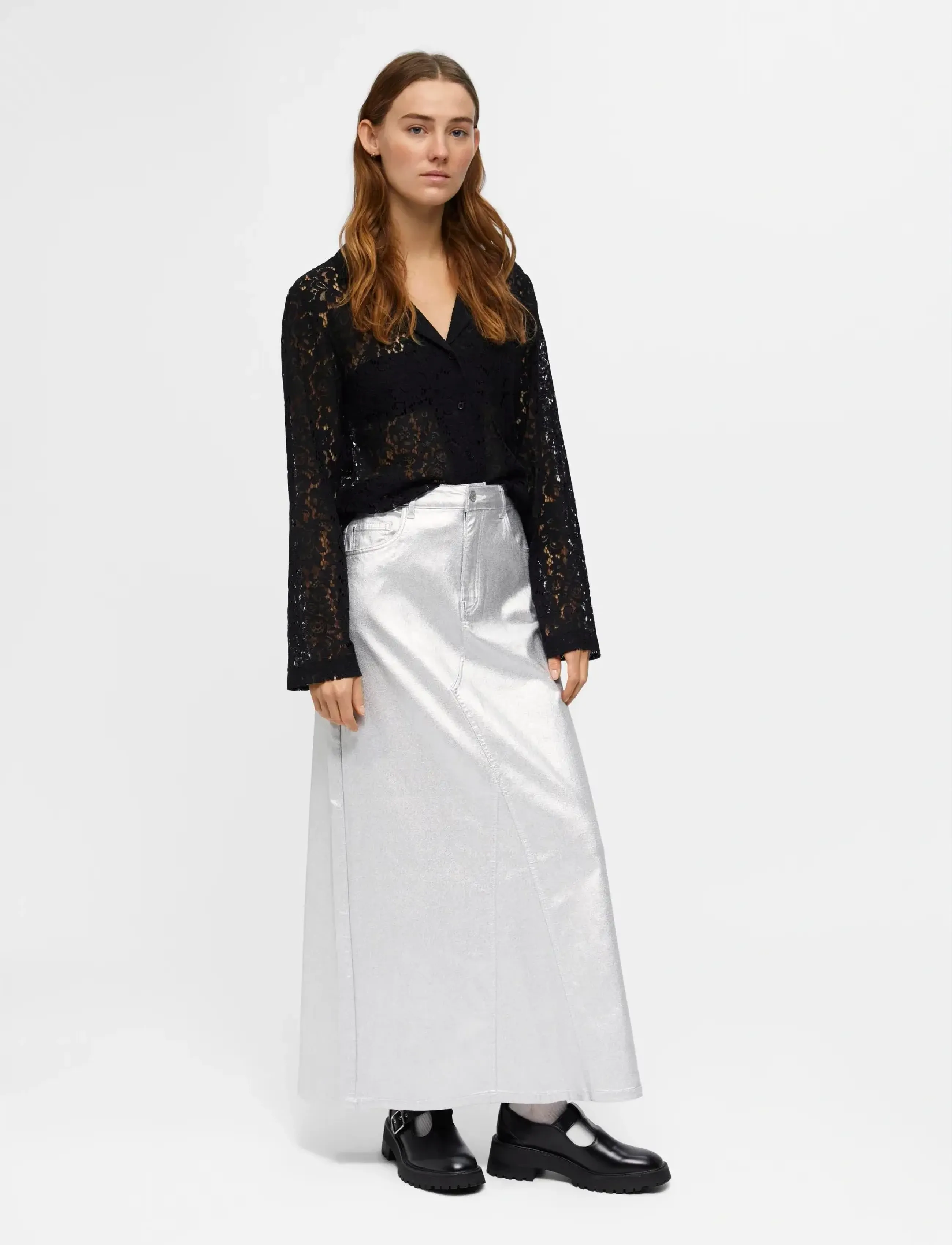 Object - OBJSUNNY HARLOW LONG SKIRT E DIV - maxi nederdele - silver colour - 3
