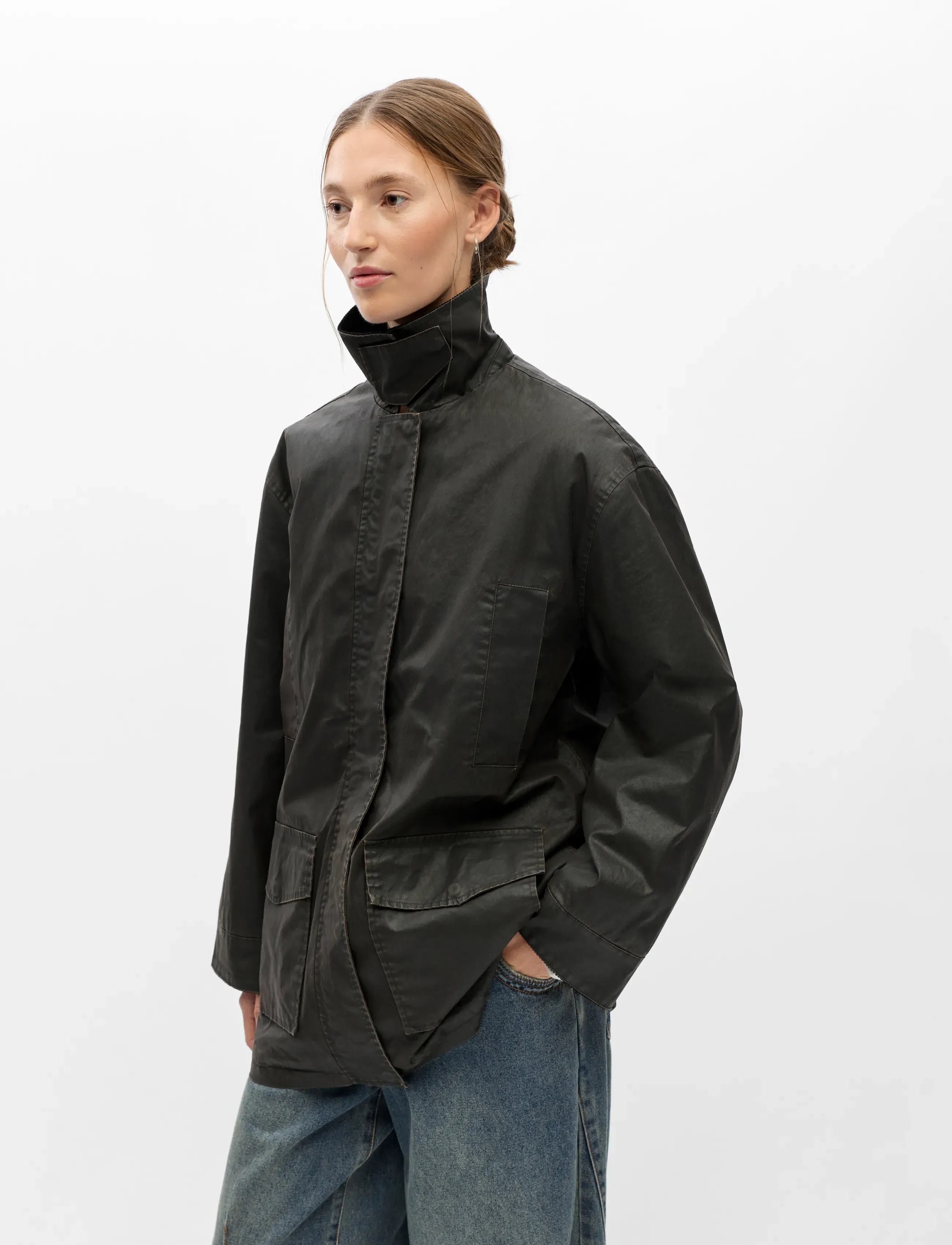 Object Objpalia Jacket Rep, Damen, Gewachste Cordkragen Jacke, Schwarz, Gr.40